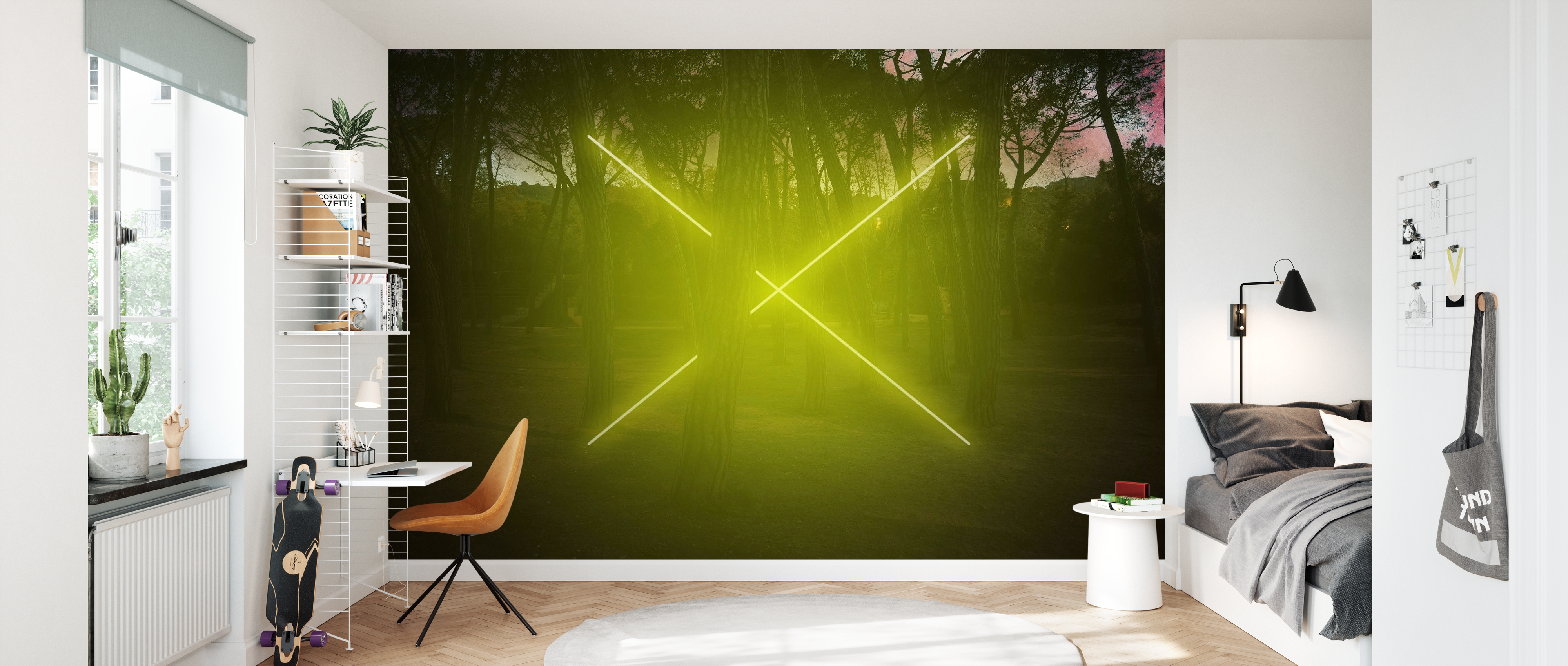 Tapet yellow neon cross light, photowall 