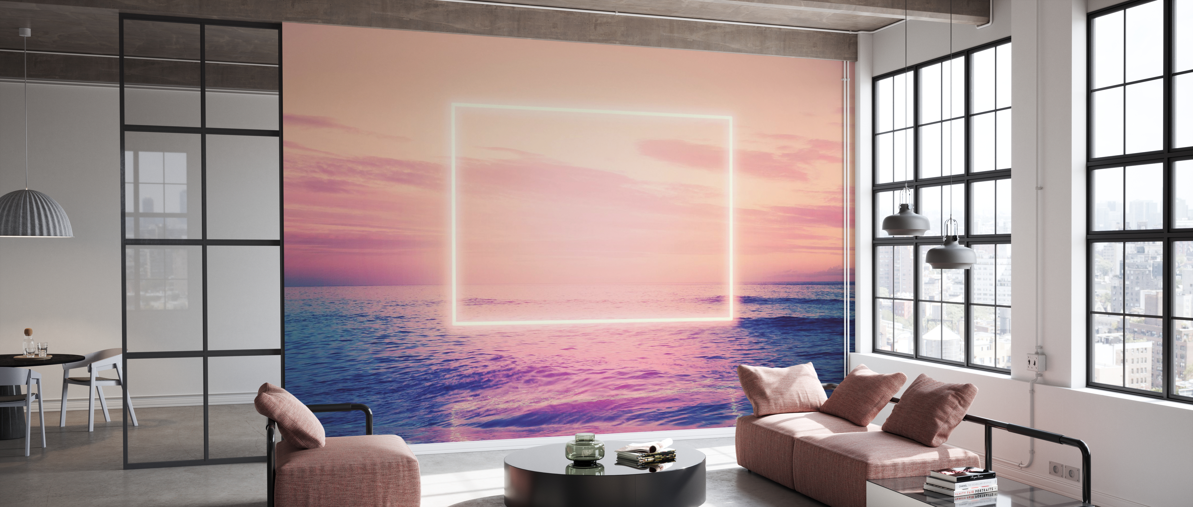 Tapet neon square over the sea, photowall 