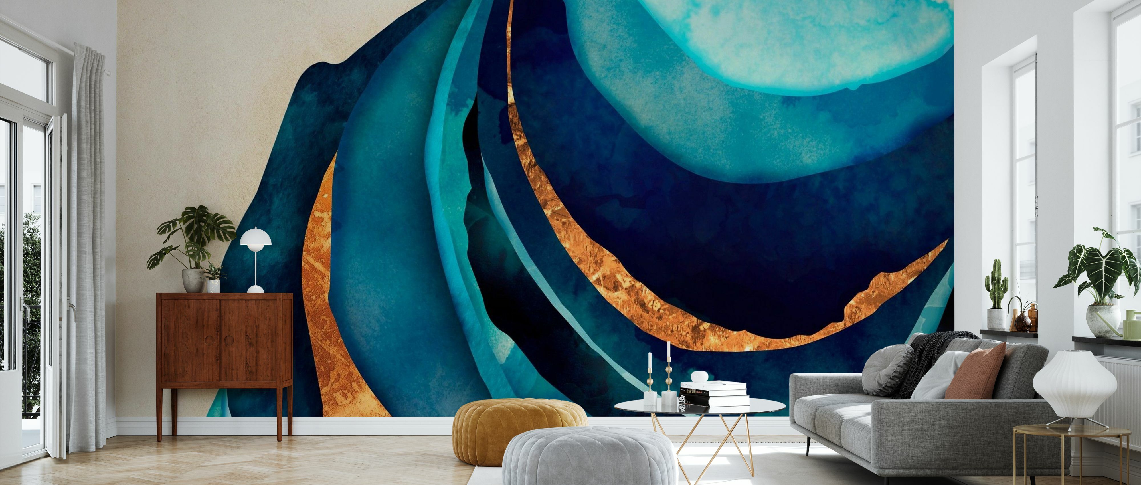 Fototapet golden abstract blue, personalizat, photowall 