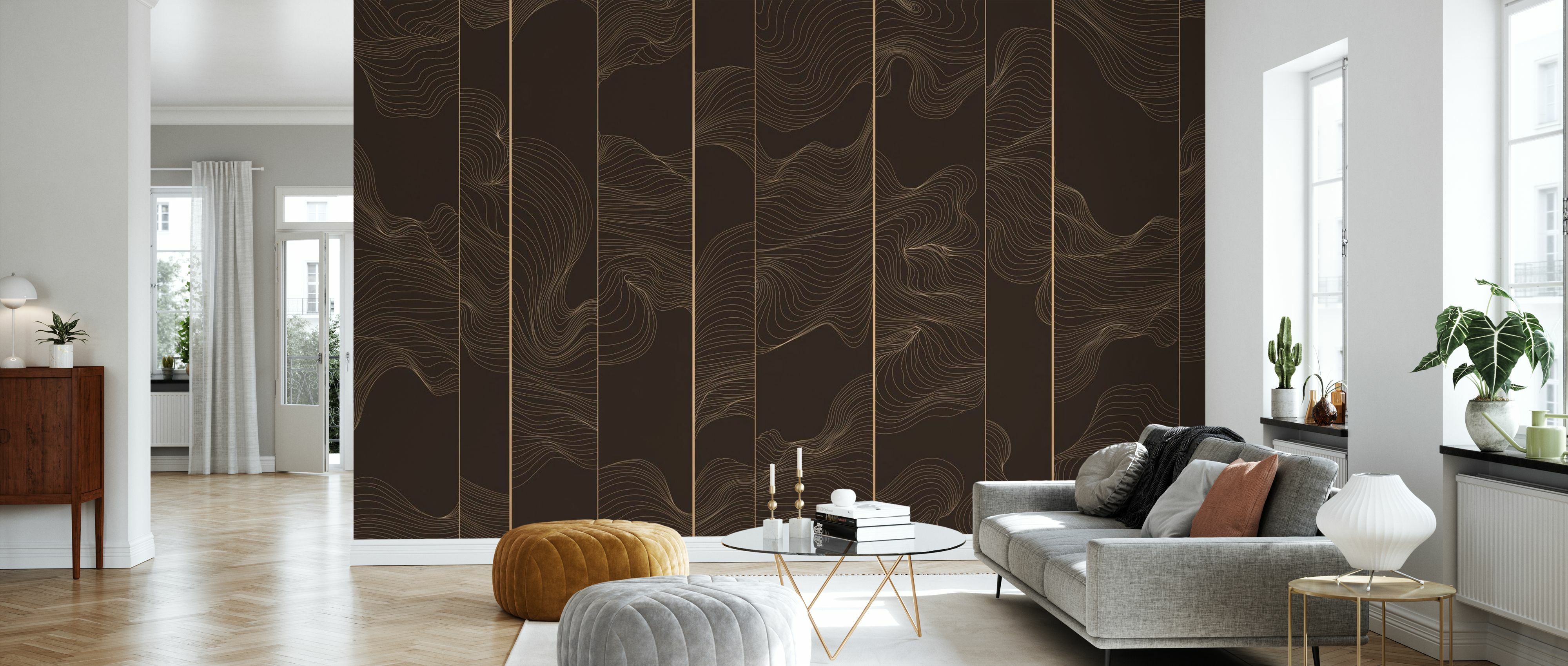 Tapet illuminated lines curved, chocolate, photowall 