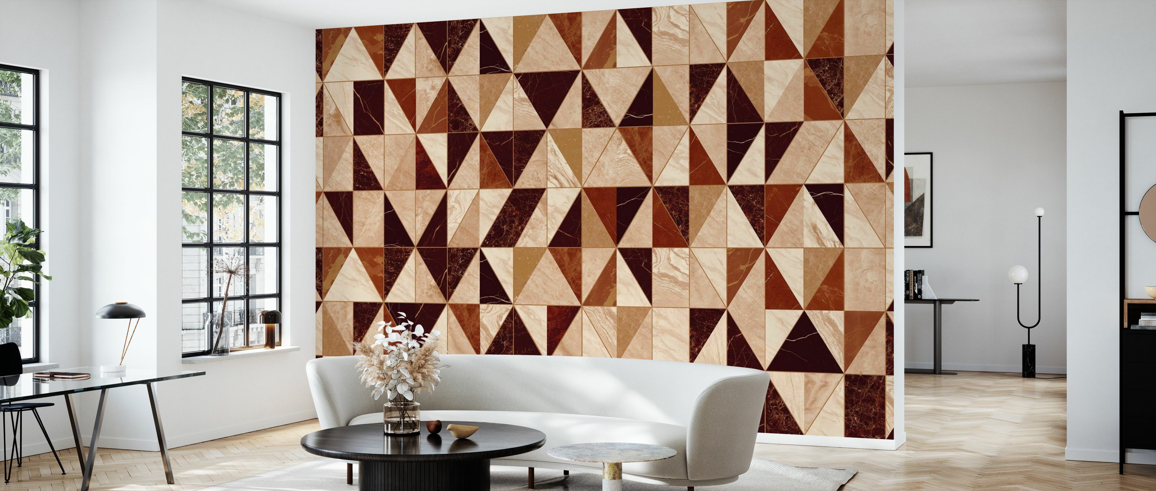 Tapet geometrical marble, burgundy caramel, photowall 