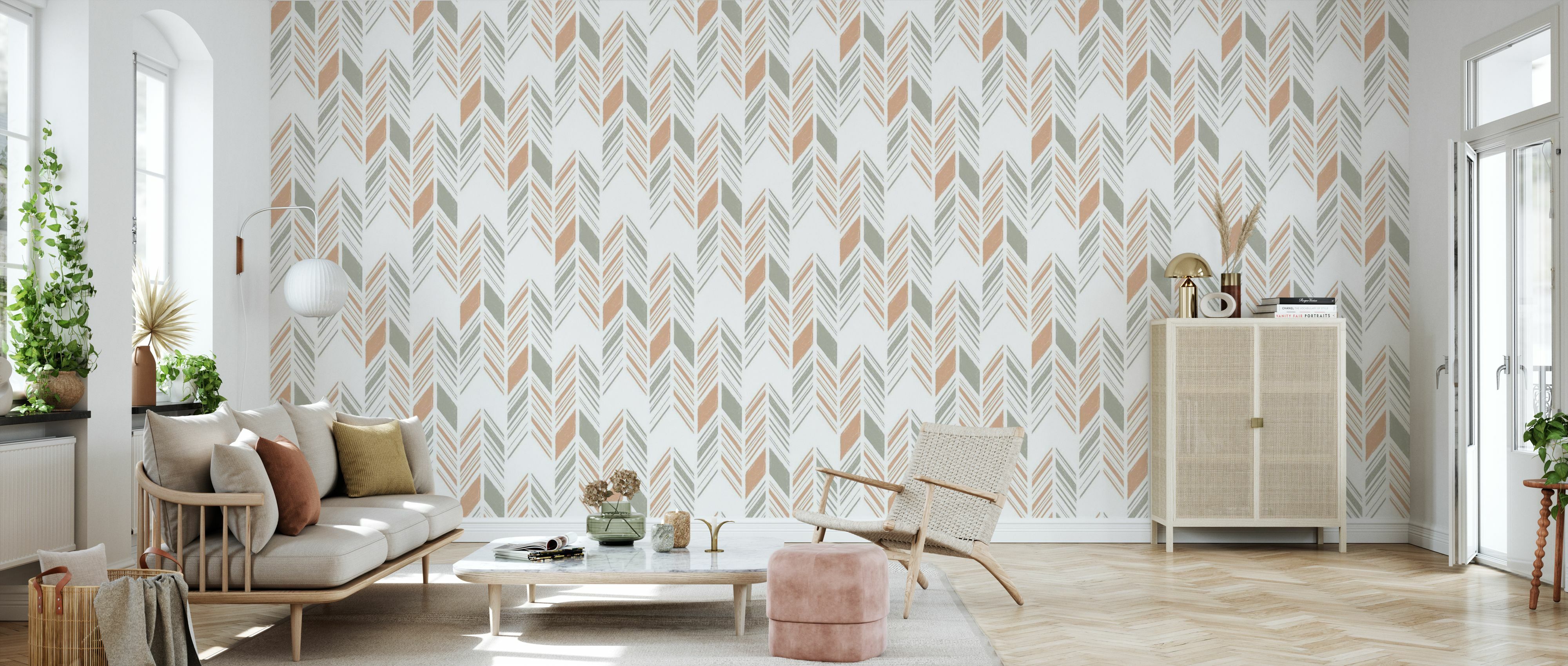 Tapet herringbone iv, orange and green, photowall 