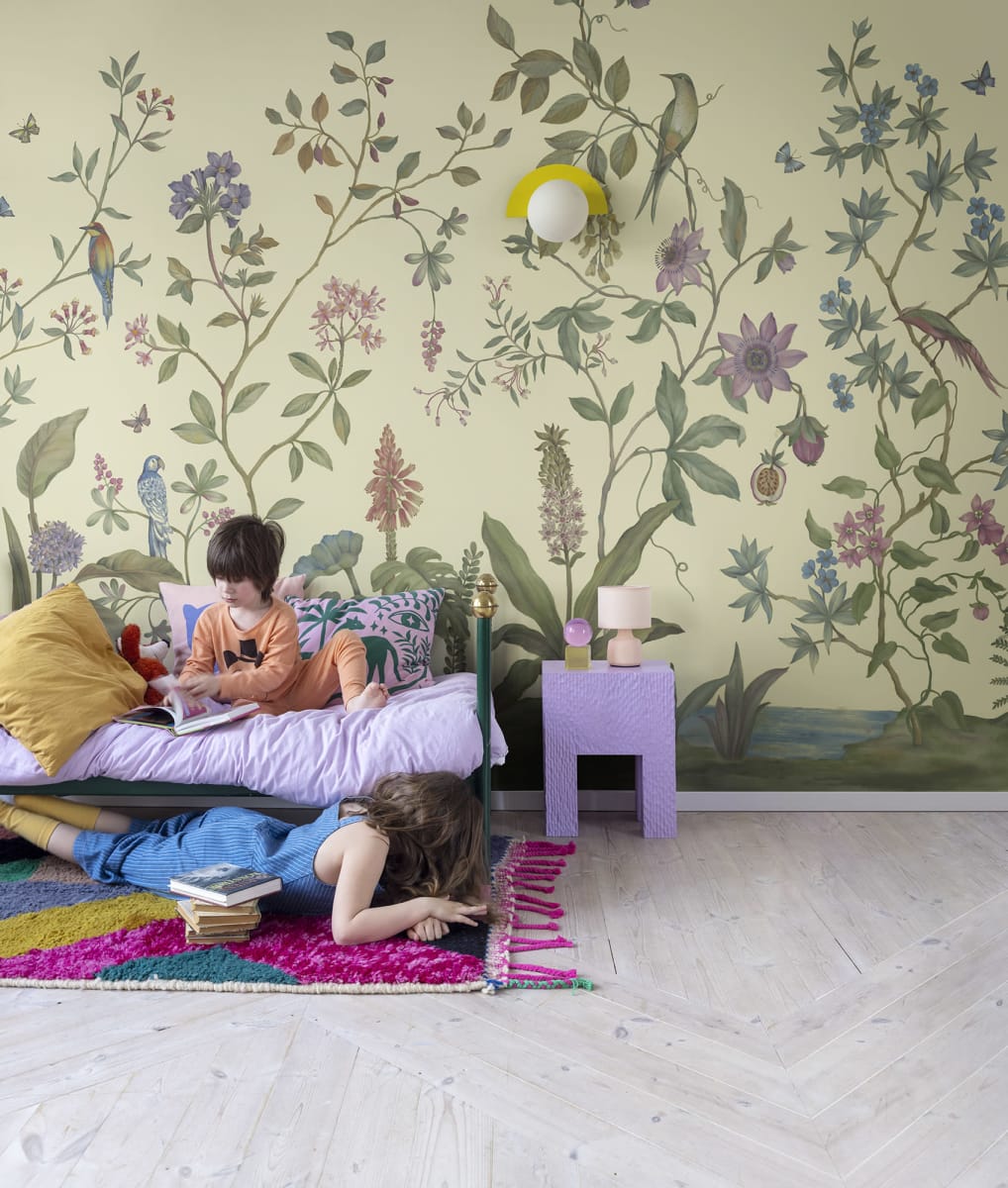 Tapet chinoiserie, yellow, rebel walls 