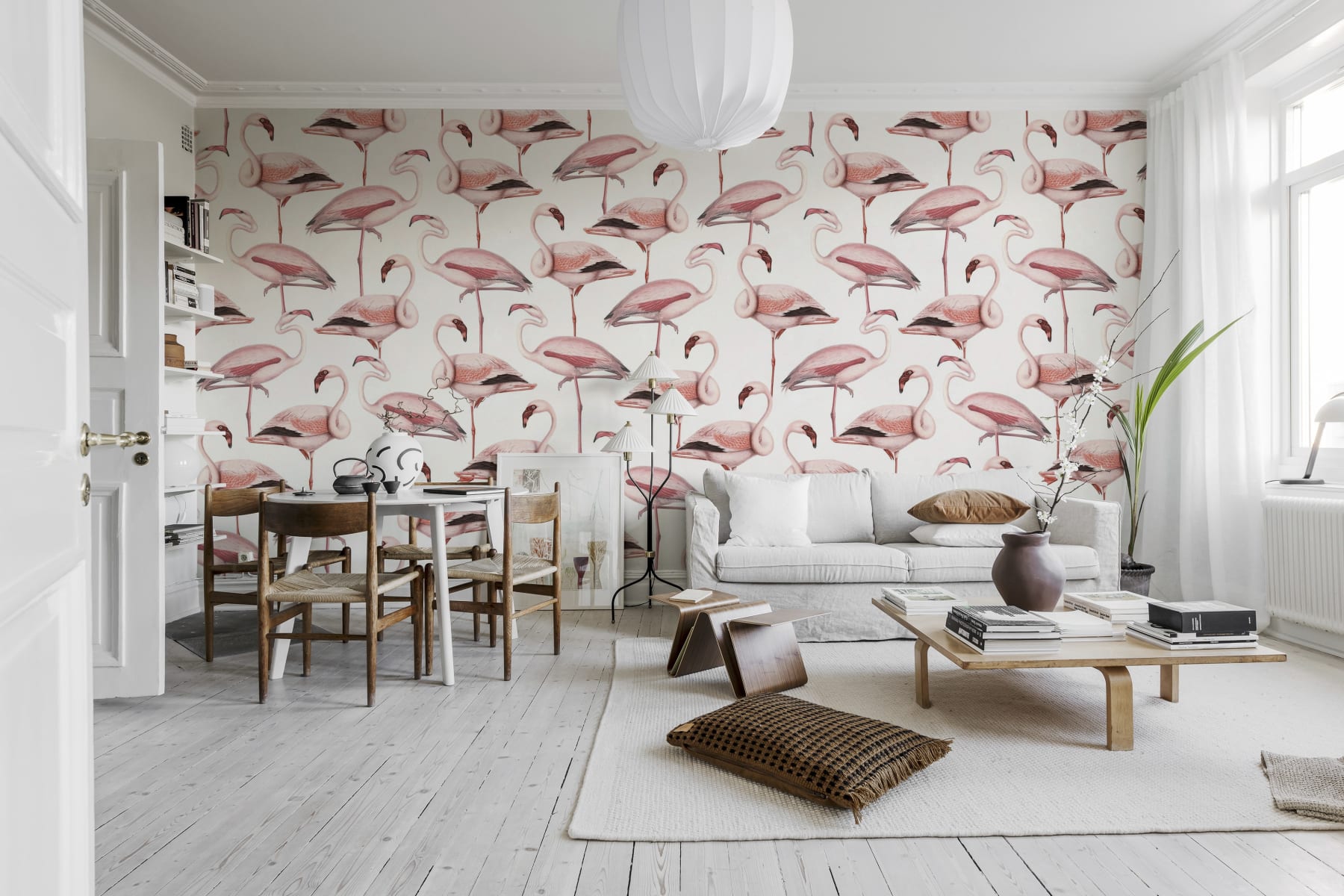 Tapet flamingos, soft pink, rebel walls 
