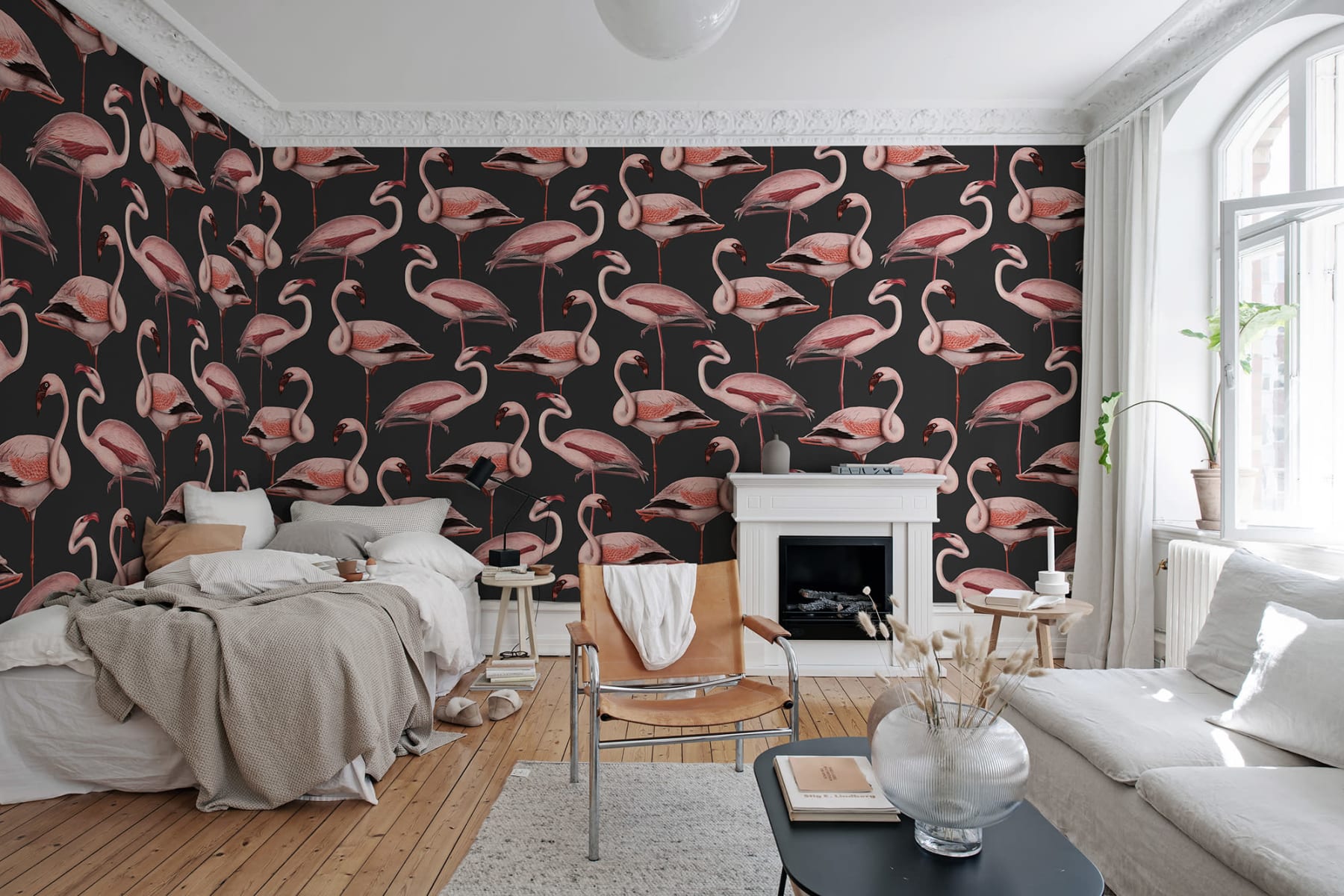 Tapet flamingos, liquorice, rebel walls 