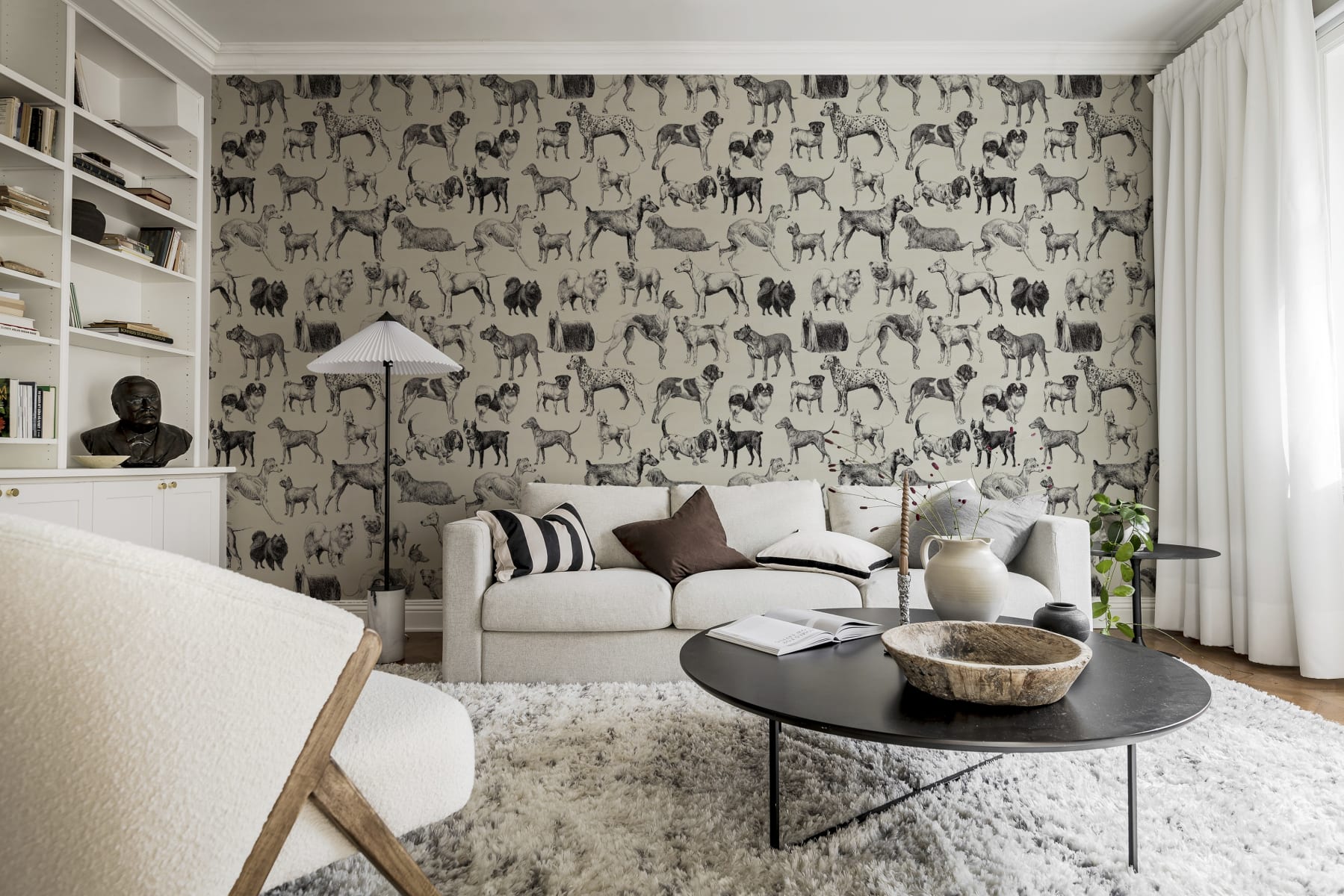 Tapet dogs, creme, rebel walls 