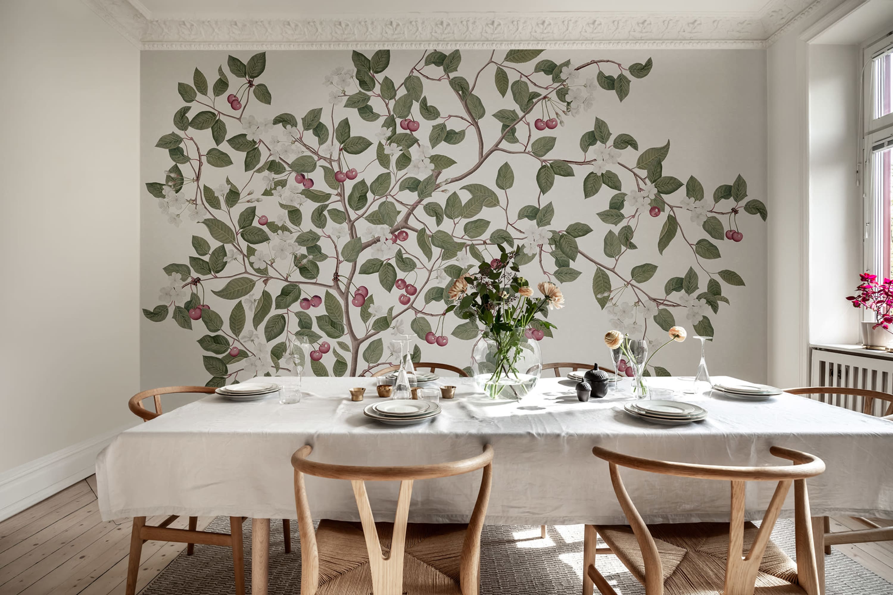 Tapet cherries, white, rebel walls
