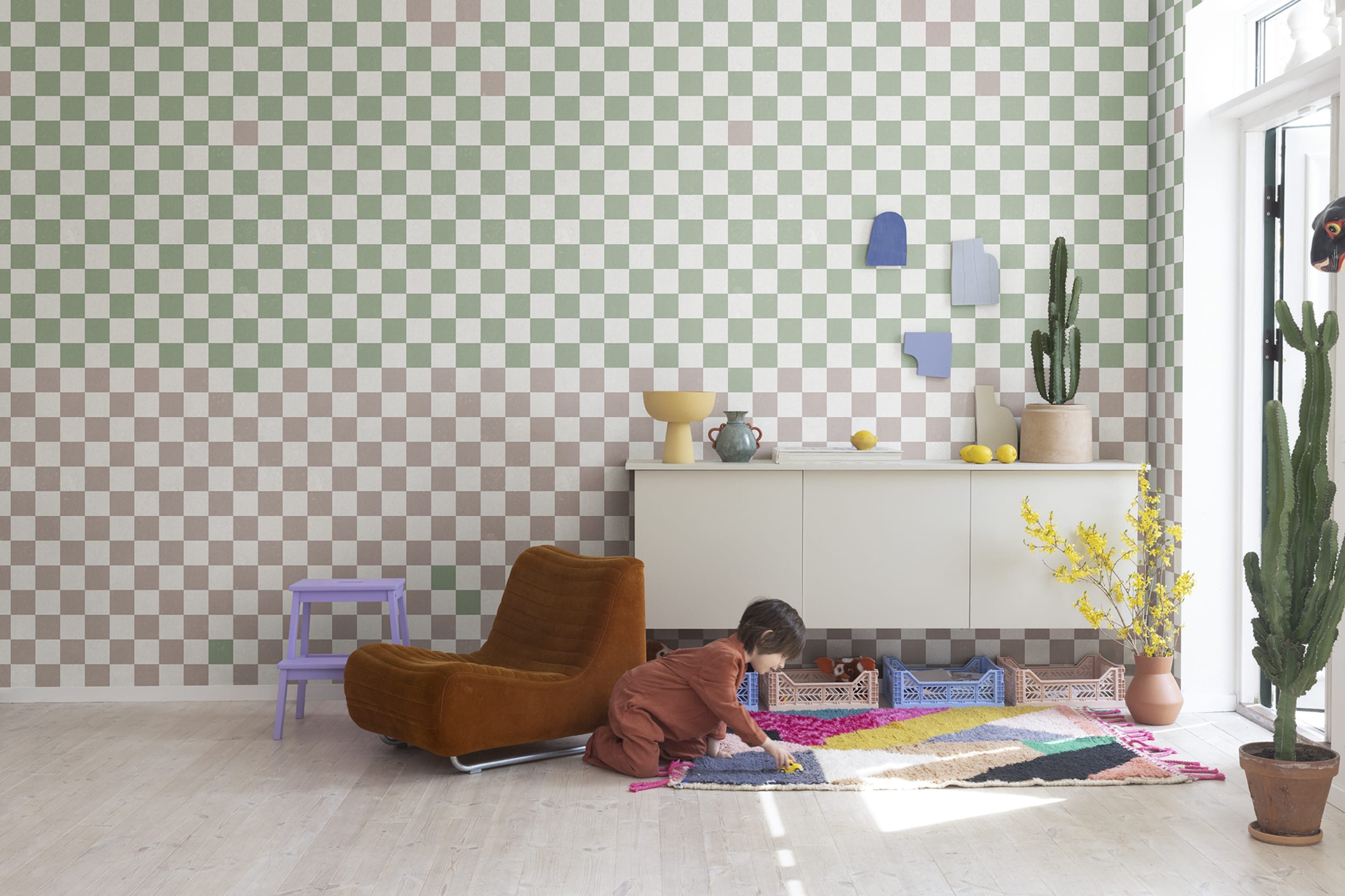 Tapet pixels, green & pink, rebel walls 