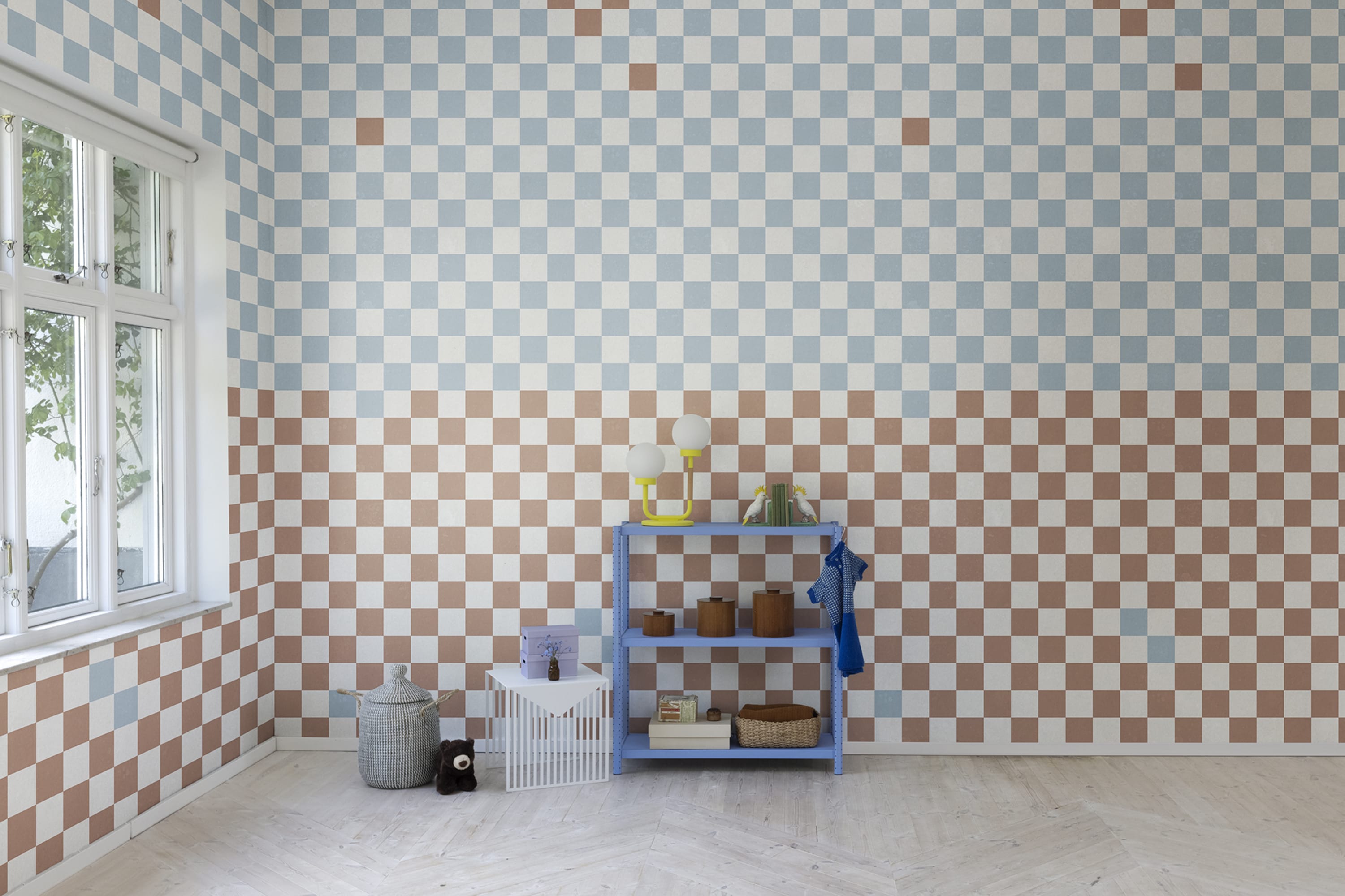 Tapet pixels, orange & blue, rebel walls 