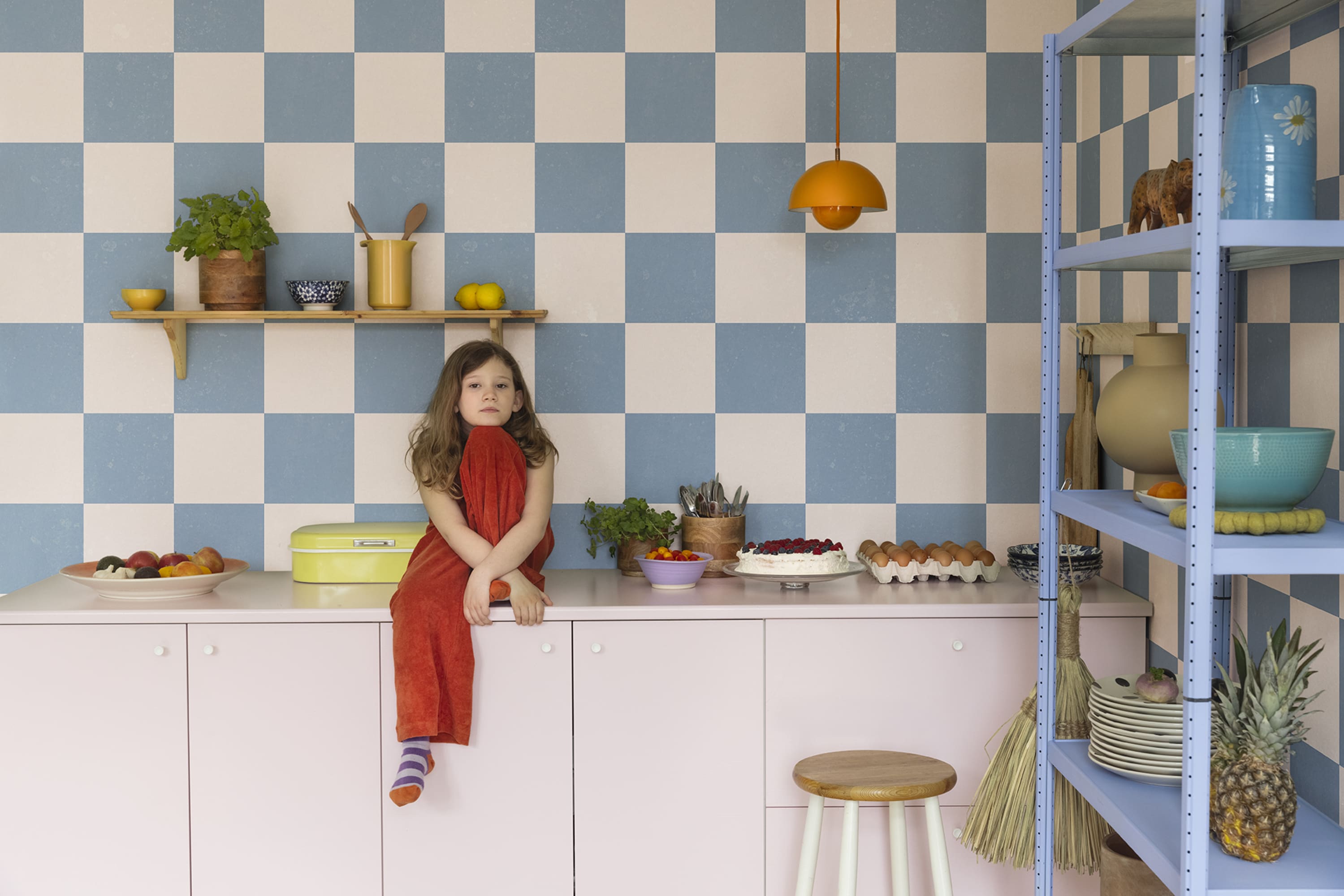 Tapet chess, blue & pink, rebel walls 