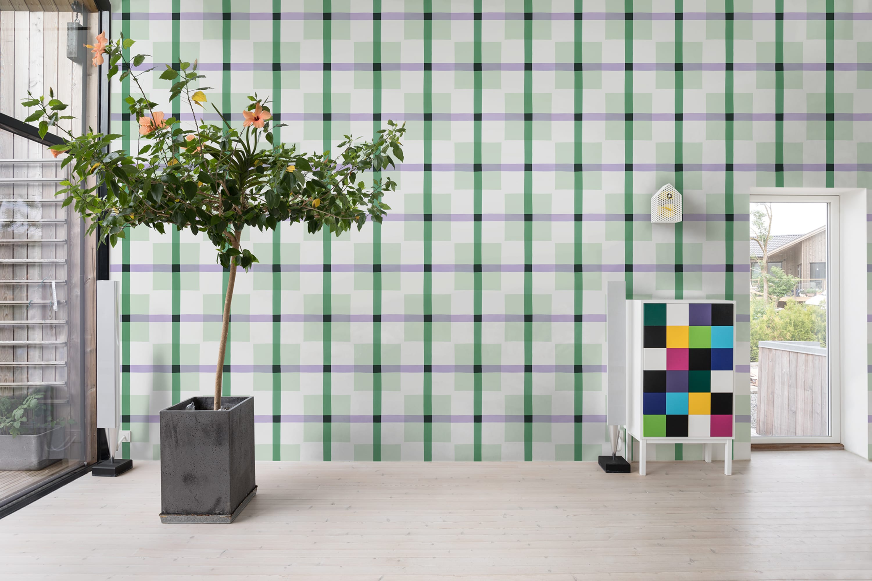 Tapet Outside The Box, Green & Lilac, Rebel Walls