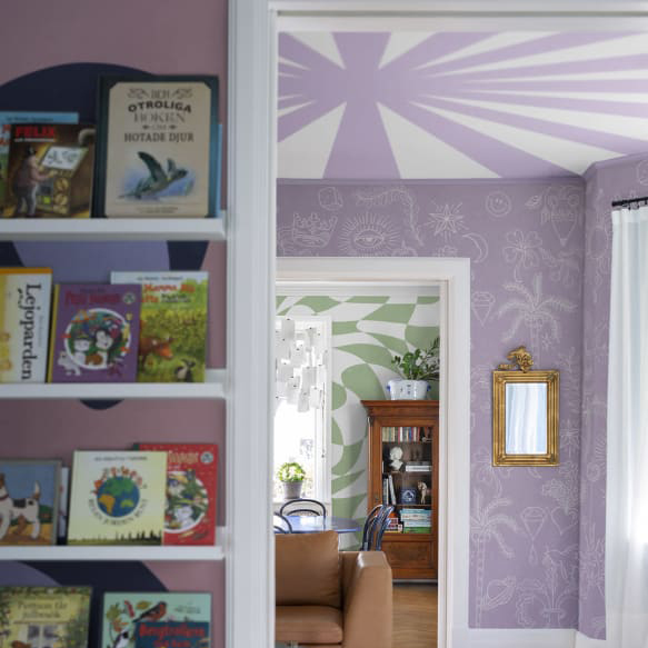 Tapet rays, lilac, rebel walls