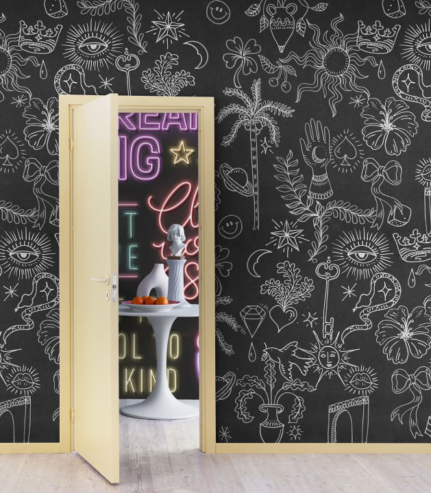 Tapet doodle, black, rebel walls 