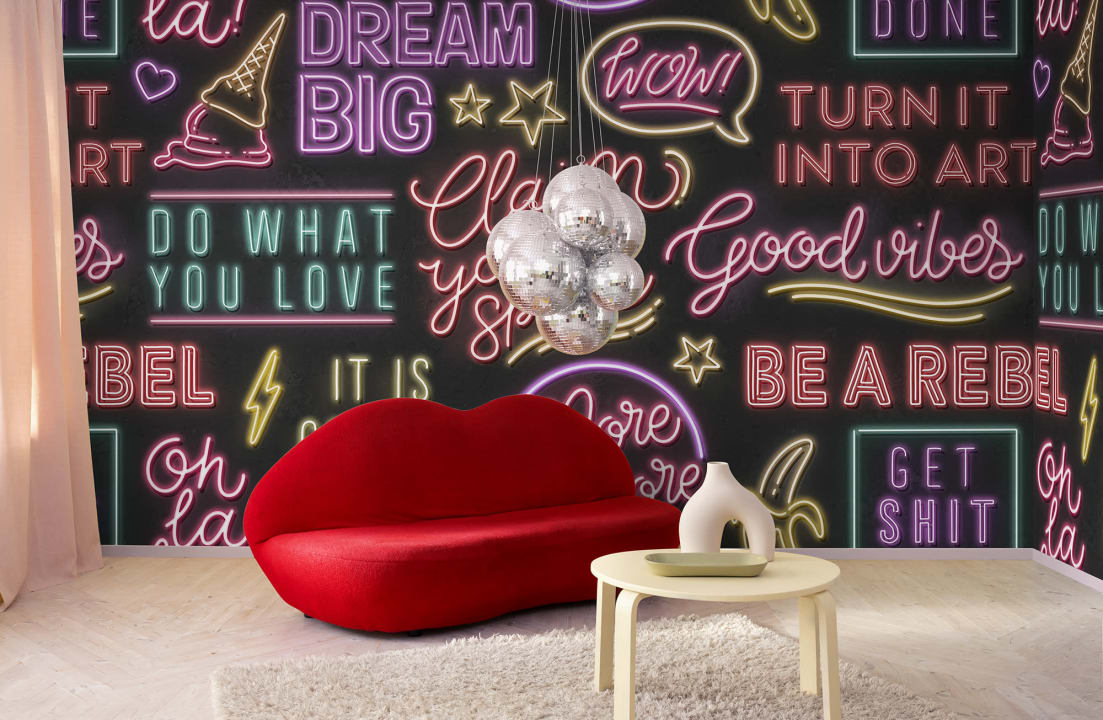 Tapet neon vibes, black, rebel walls 