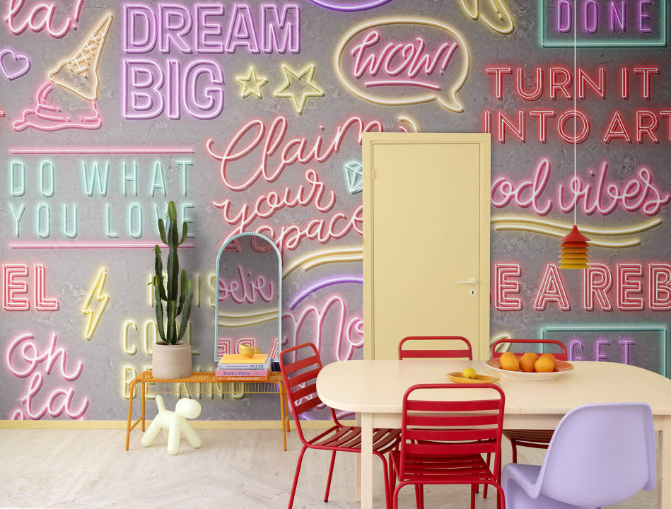 Tapet neon vibes, concrete, rebel walls 