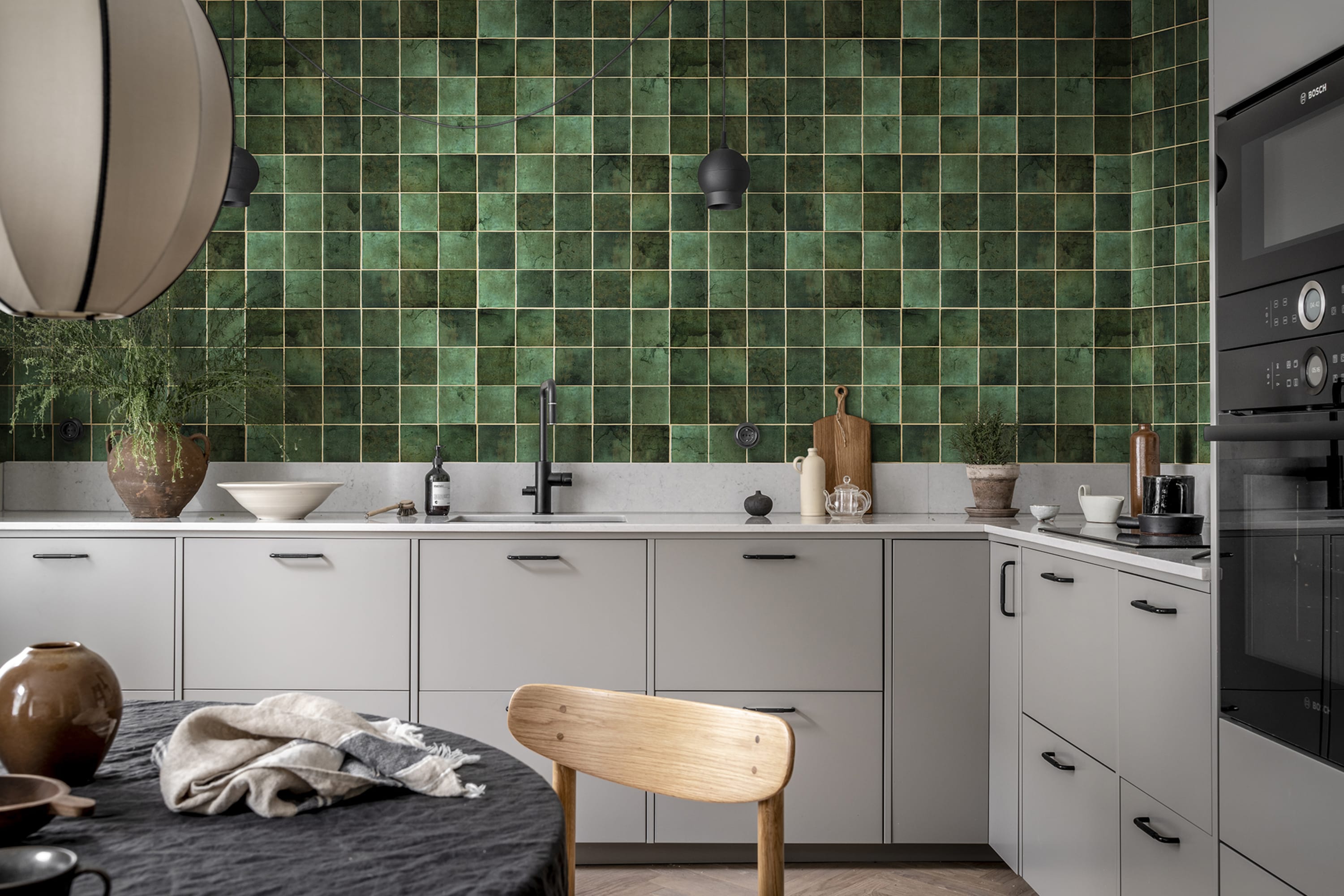 Tapet ceramic tiles, emerald, rebel walls 
