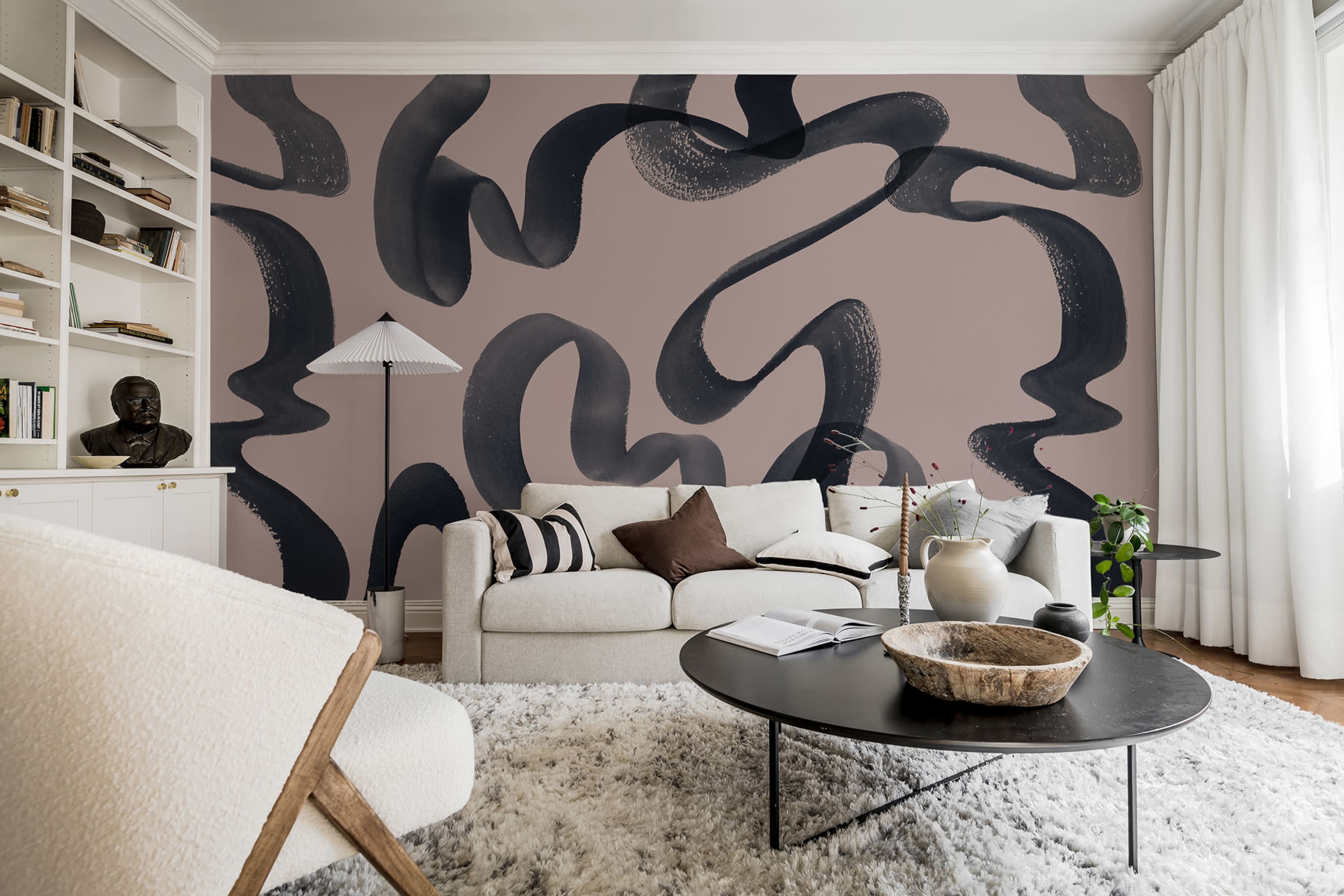 Tapet waves, pink, rebel walls 