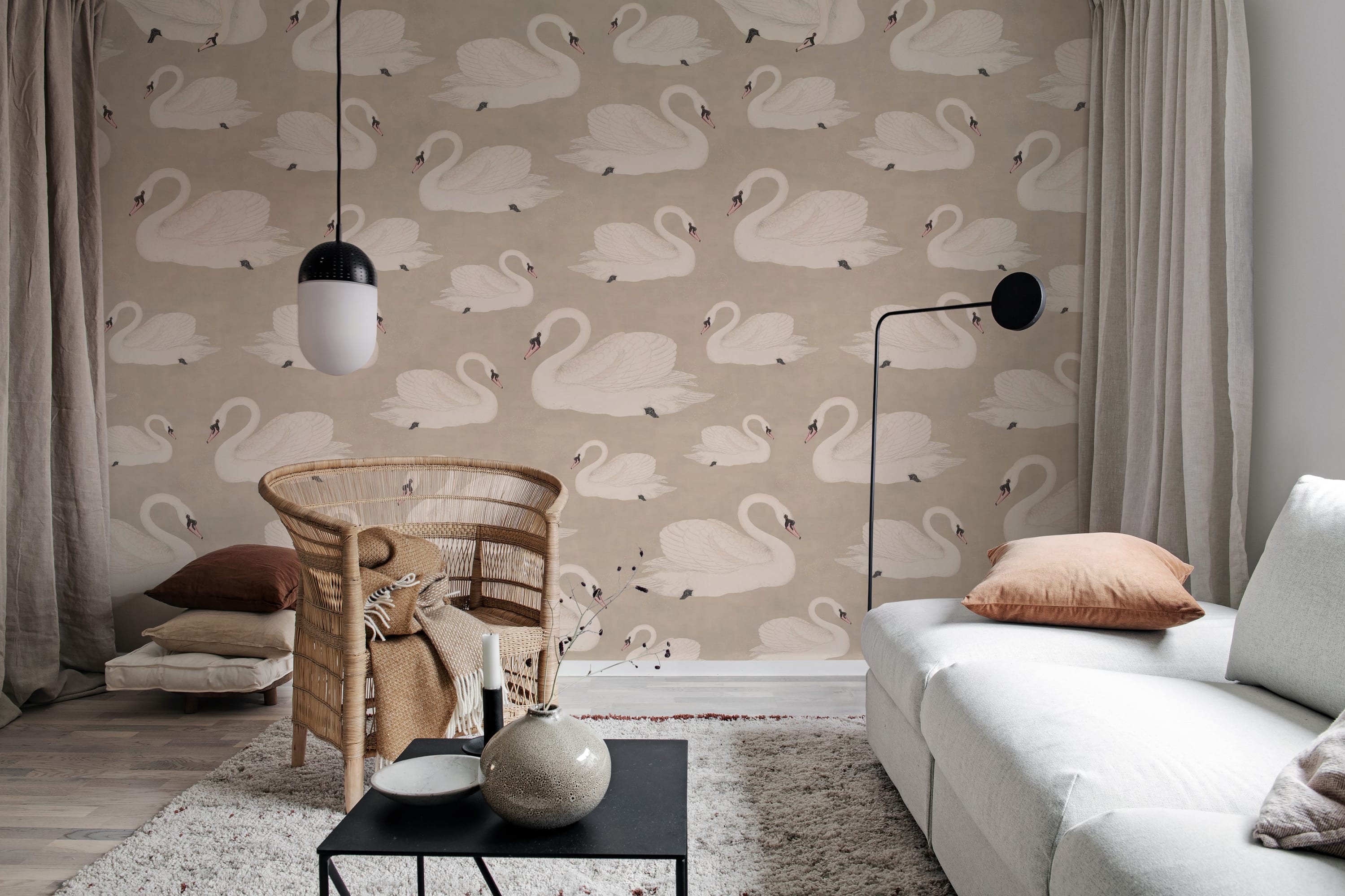 Tapet whooper swan, beige, rebel walls 