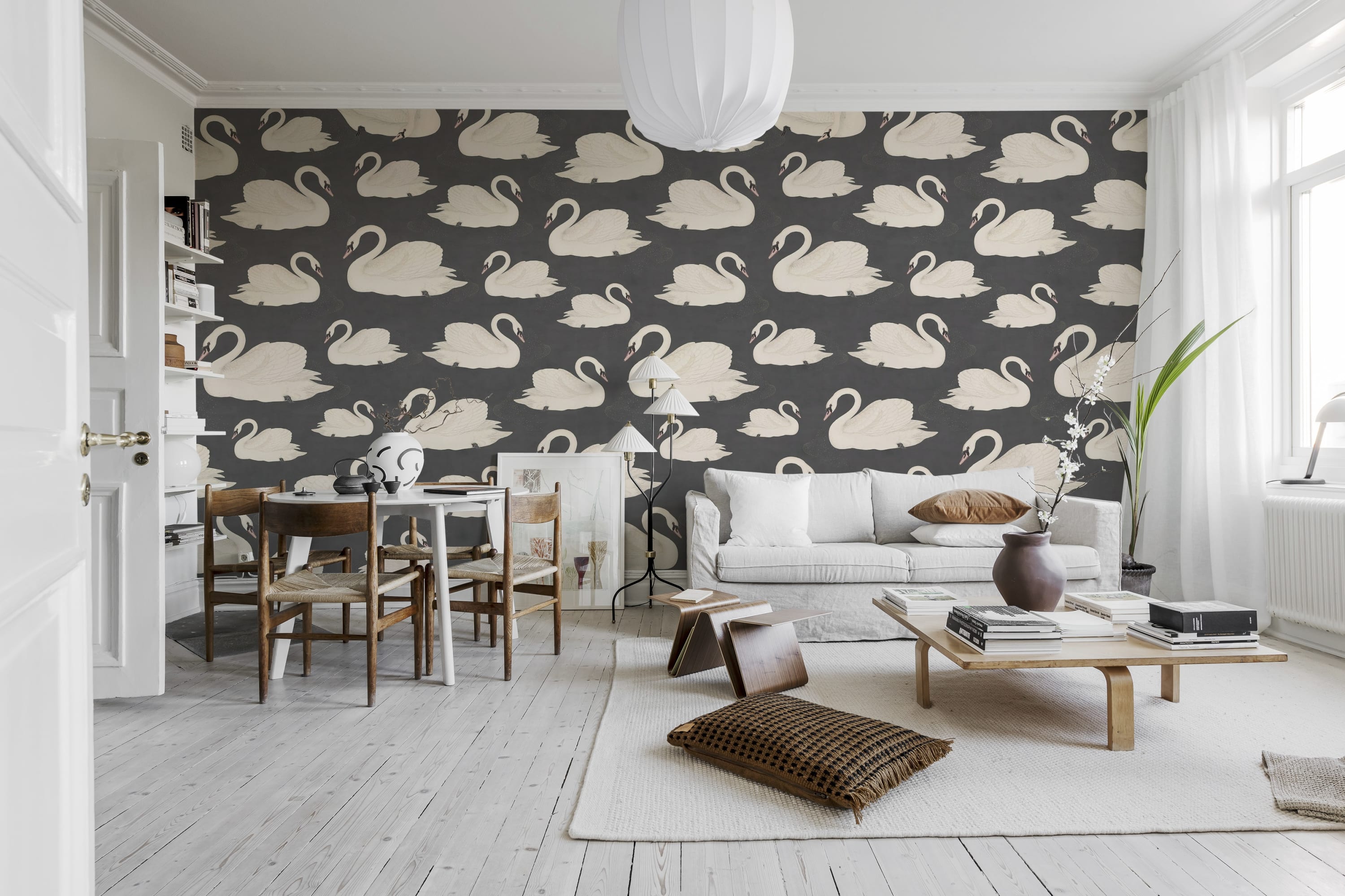 Tapet whooper swan, black, rebel walls 