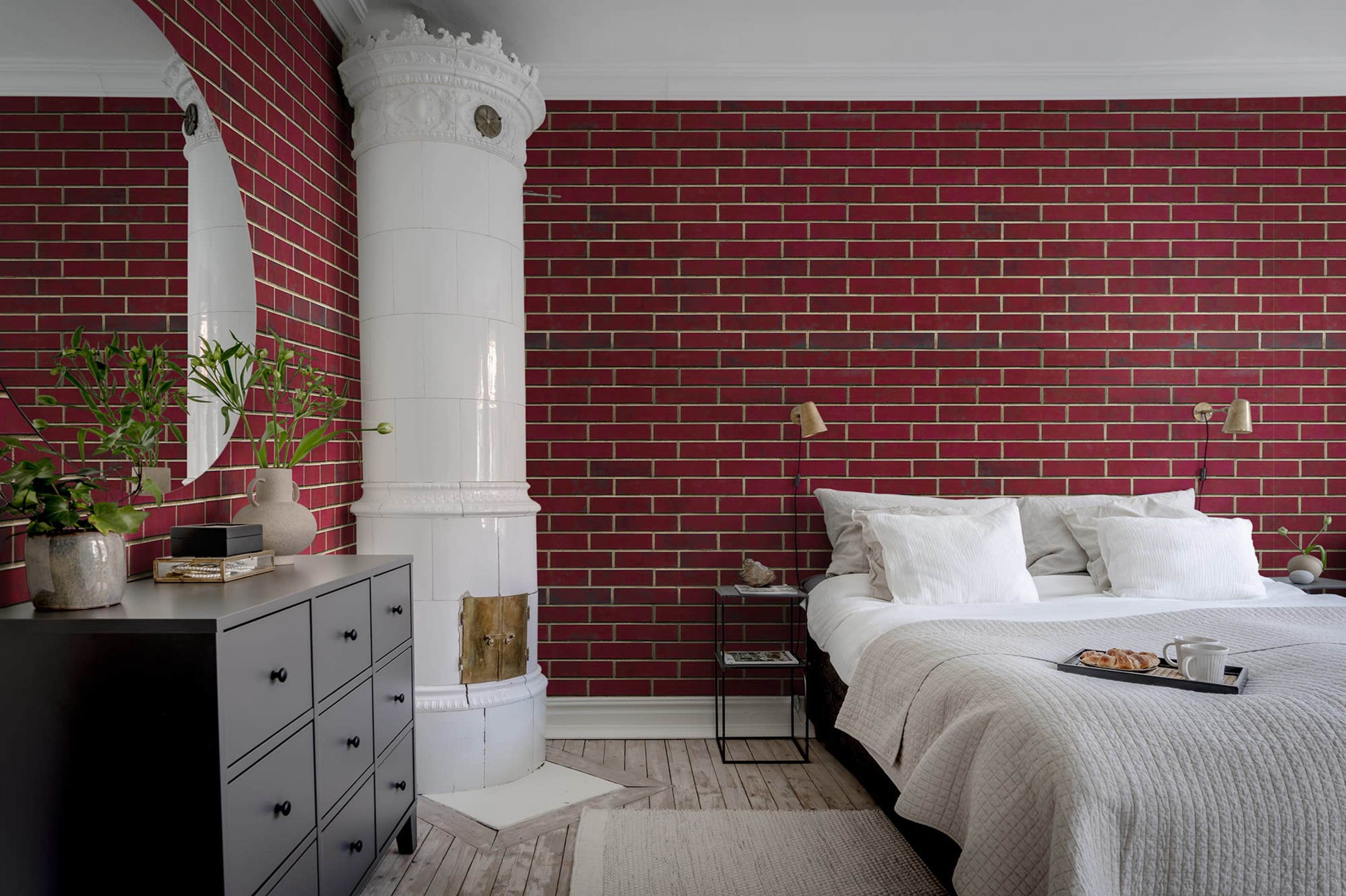 Tapet wall of tiles, ruby red, rebel walls 