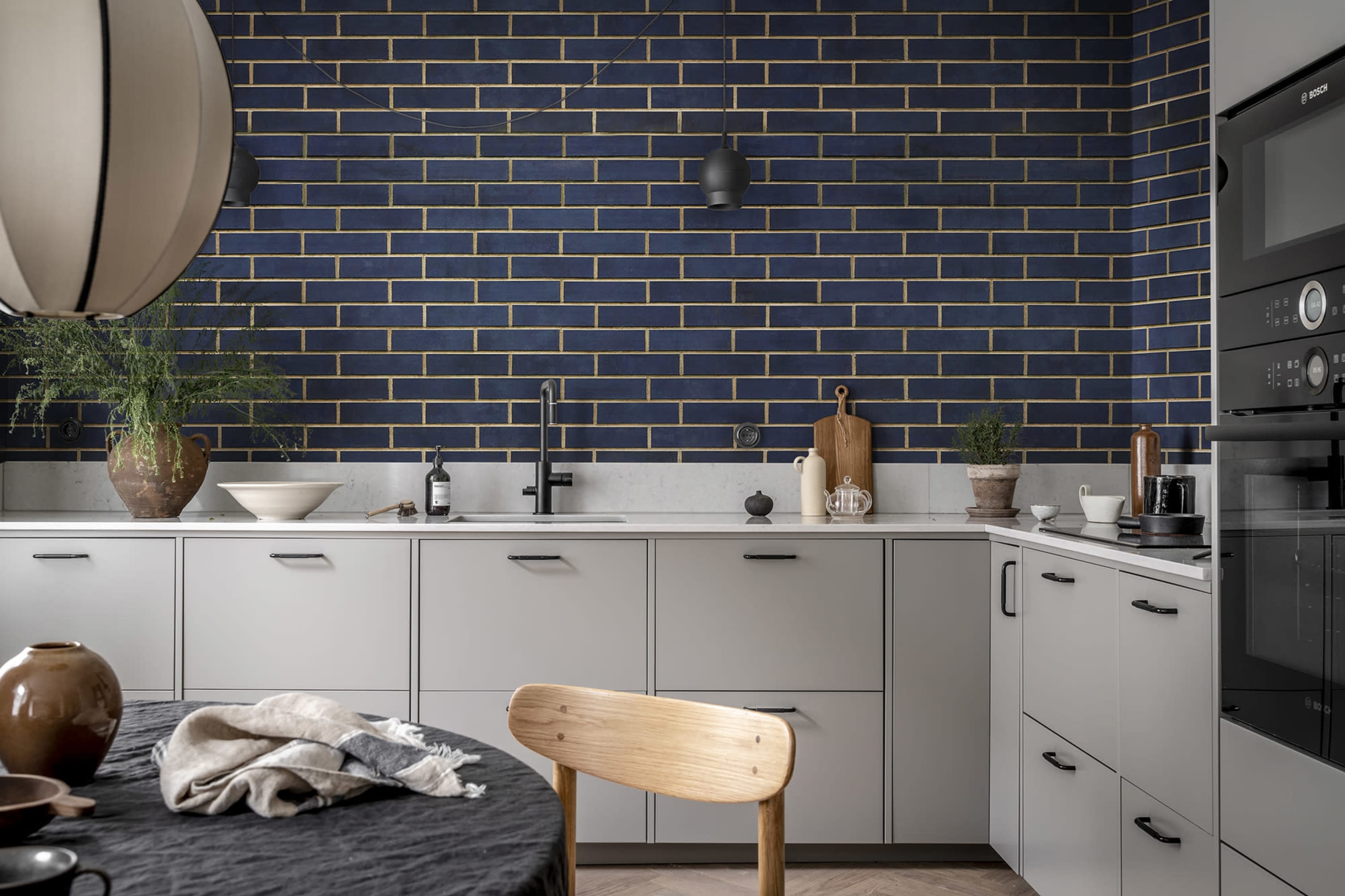 Tapet wall of tiles, dark blue, rebel walls 