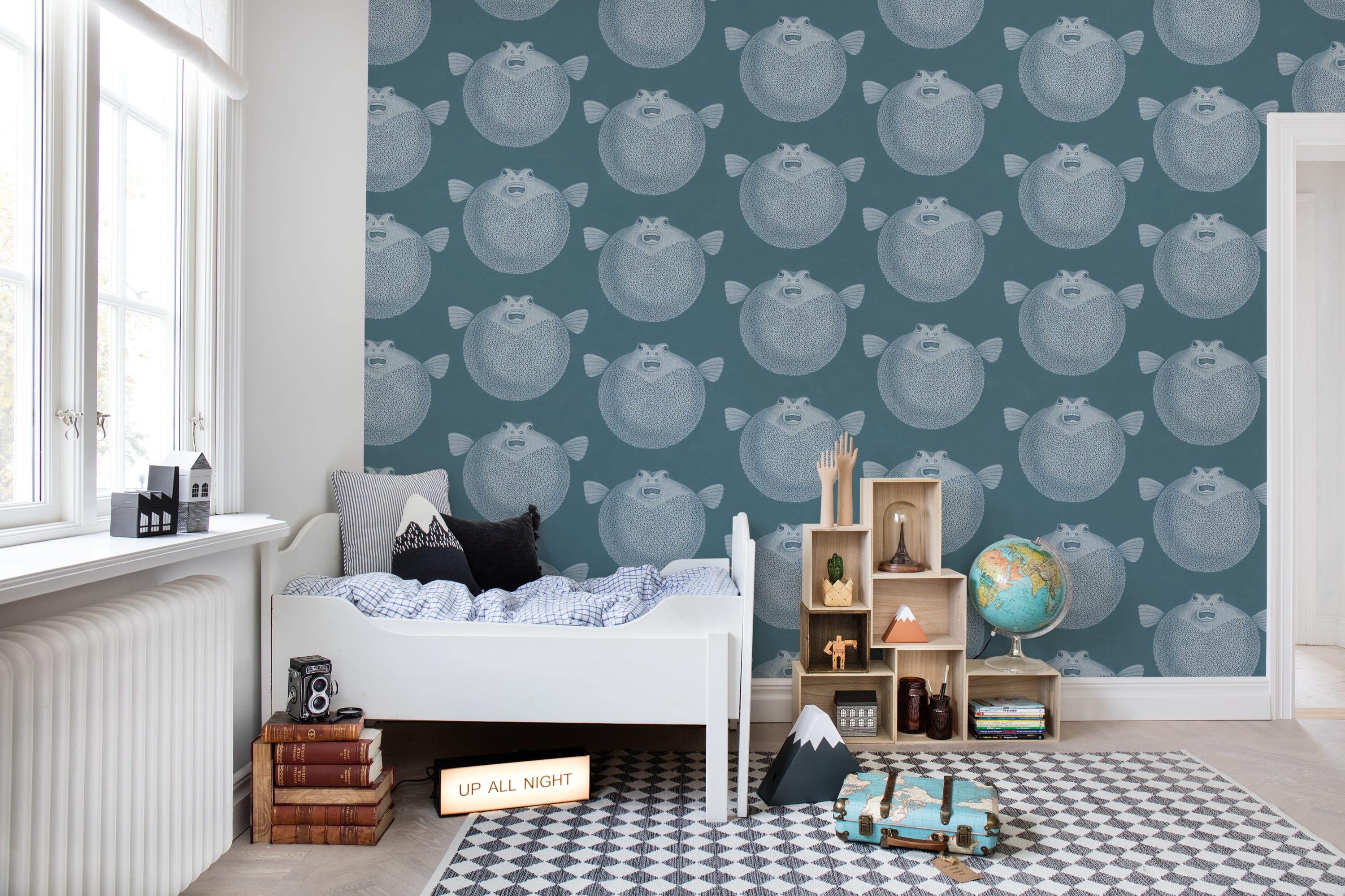 Tapet puffer fish, blue, rebel walls 