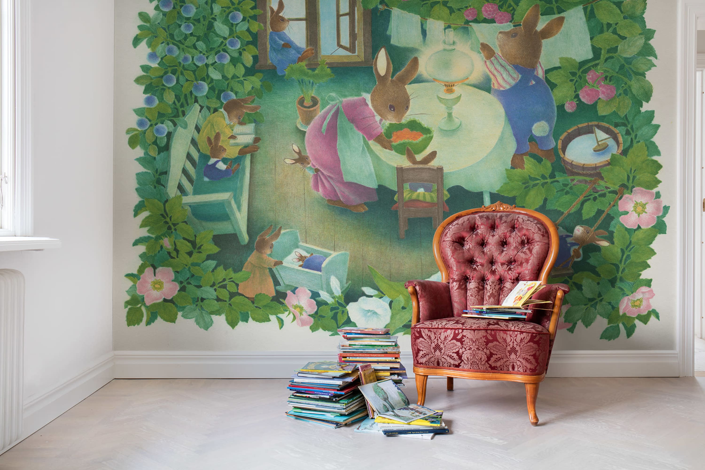 Tapet rabbit family, verde, rebel walls 