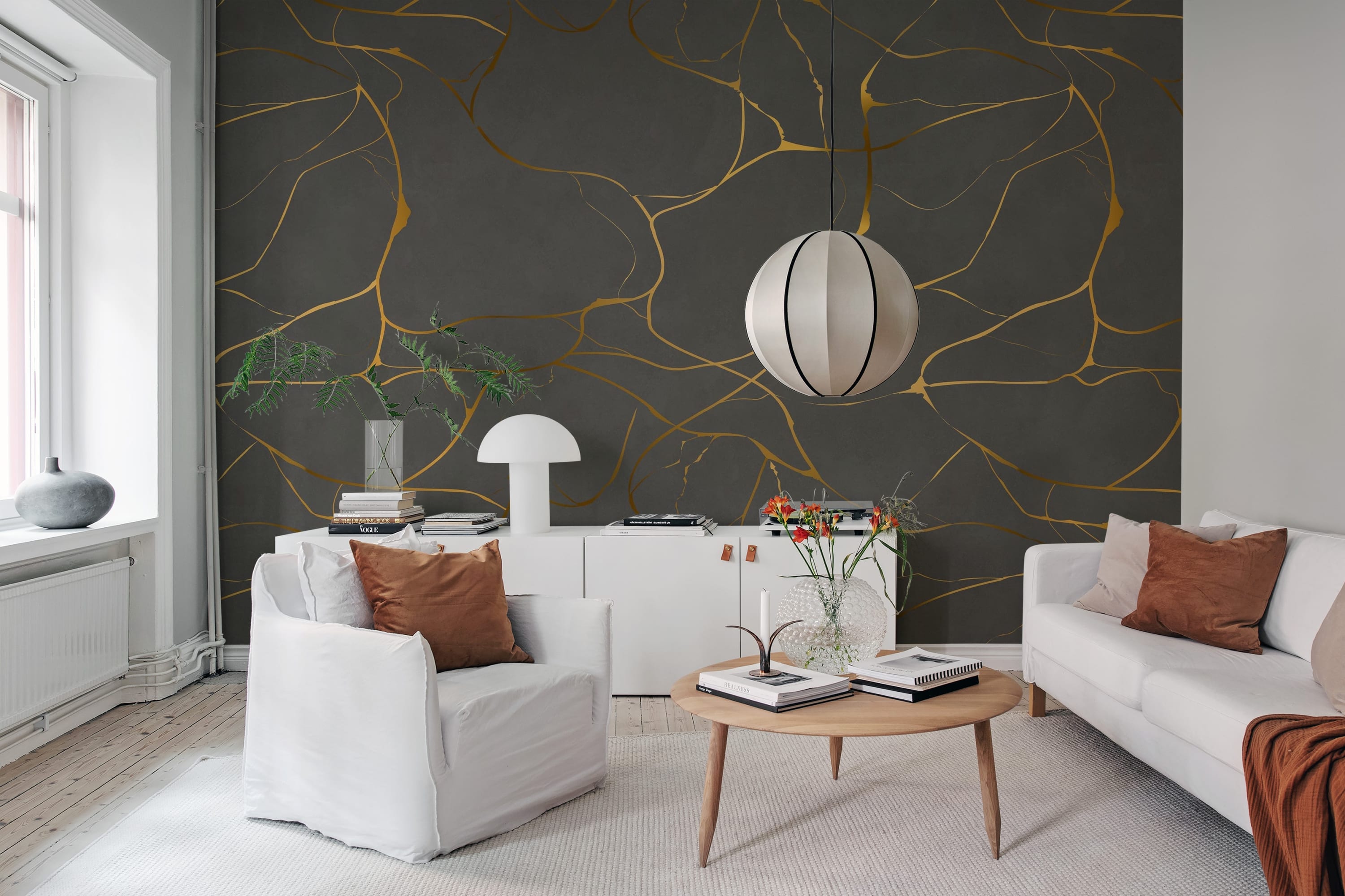 Tapet gold swirl, dark gray, rebel walls