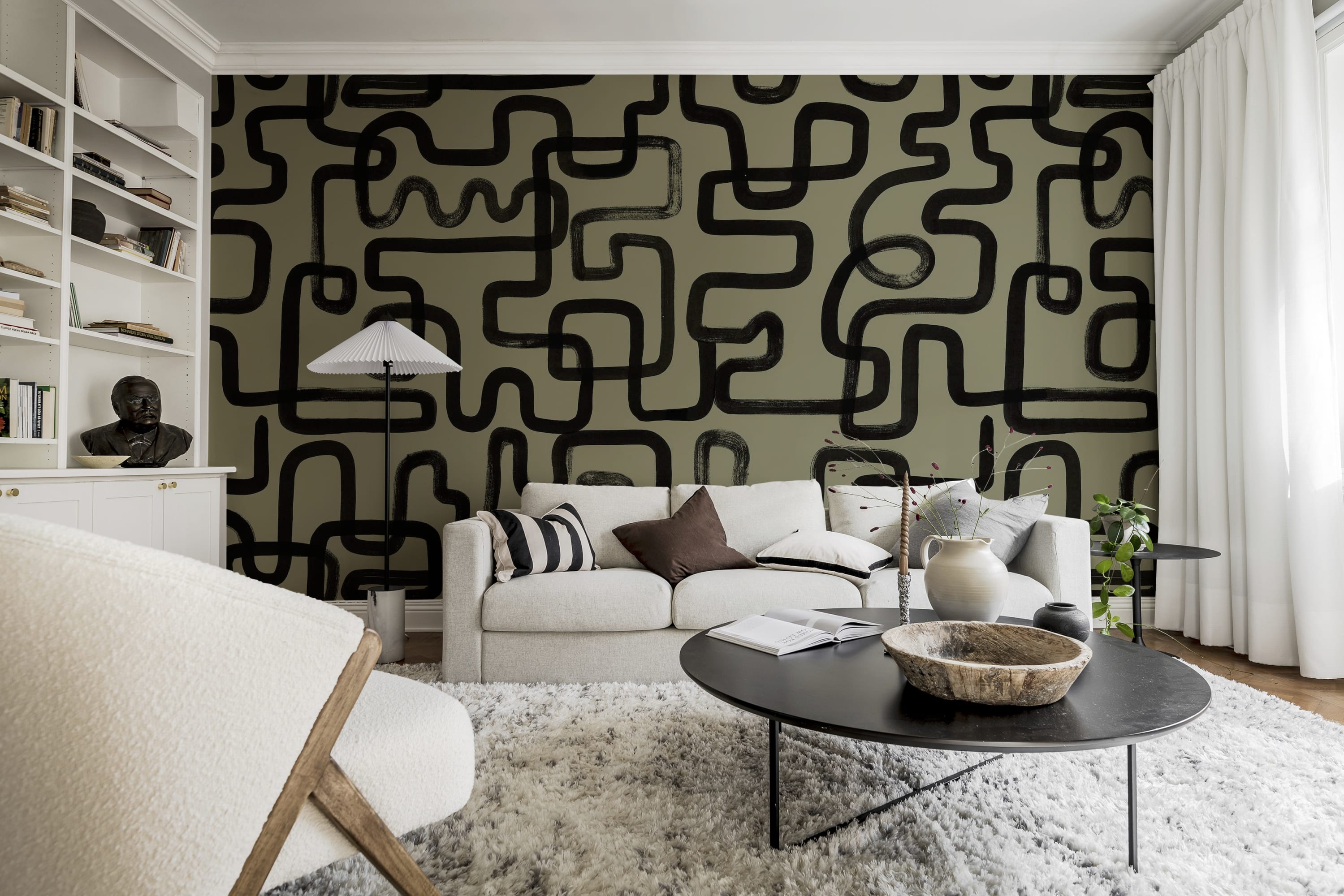 Tapet Artzy Lines, Olive Green, Rebel Walls