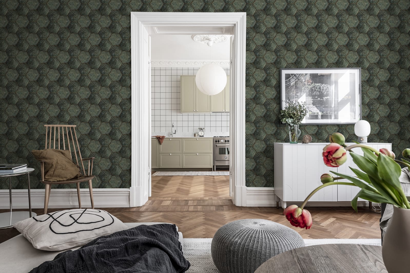 Tapet personalizabil Hexagon Tiles, Emerald, Rebel Walls, 5 mp / rola 