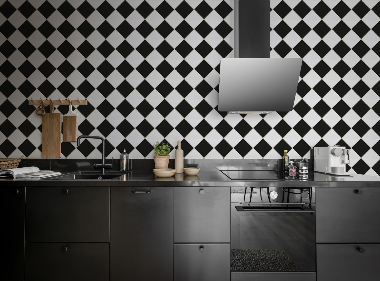 Tapet Checkered Tiles, Black & White, Rebel Walls, 5 mp / rola