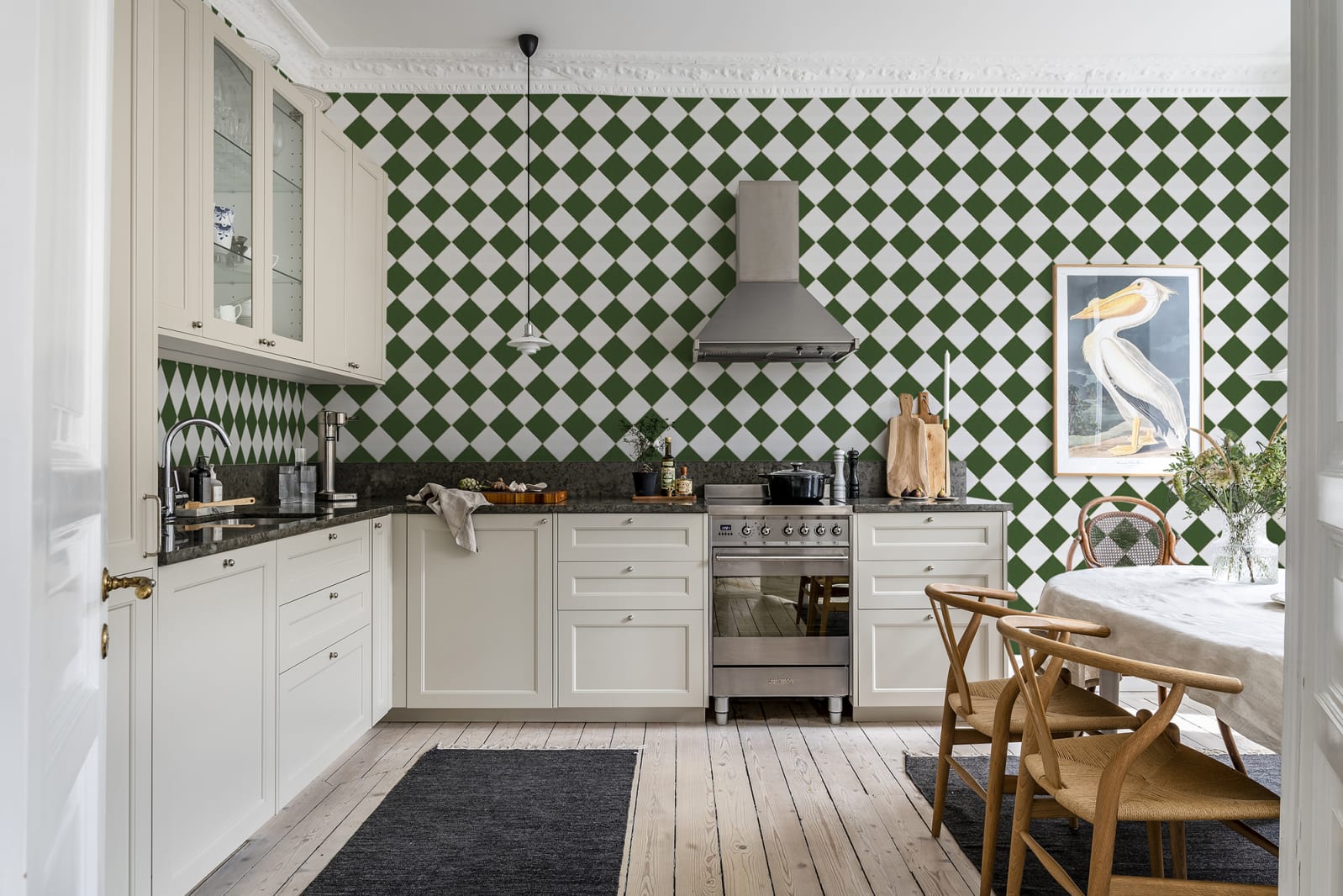 Tapet Checkered Tiles, Green & White, Rebel Walls, 5 mp / rola