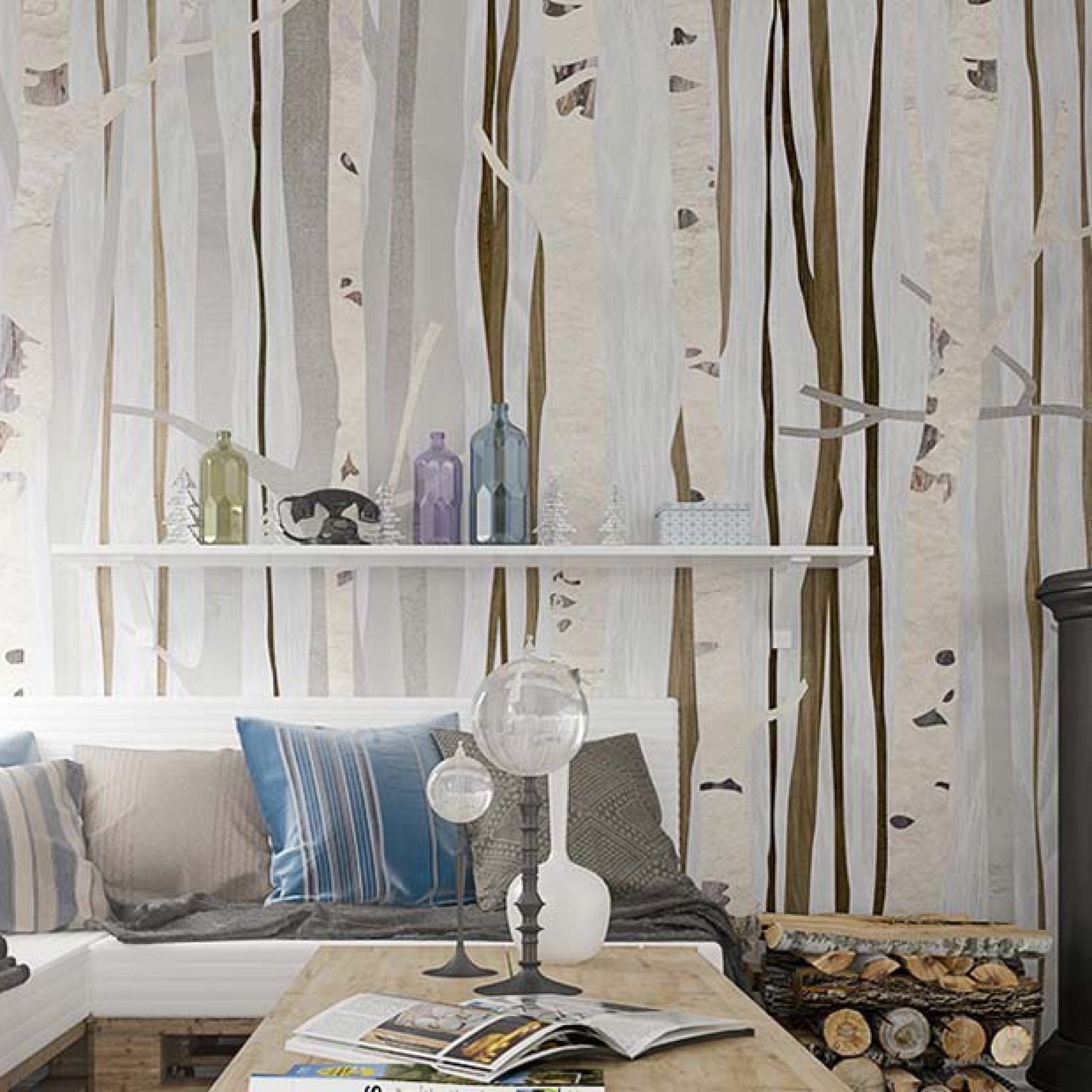 Tapet alberi infinity, white, tecnografica 