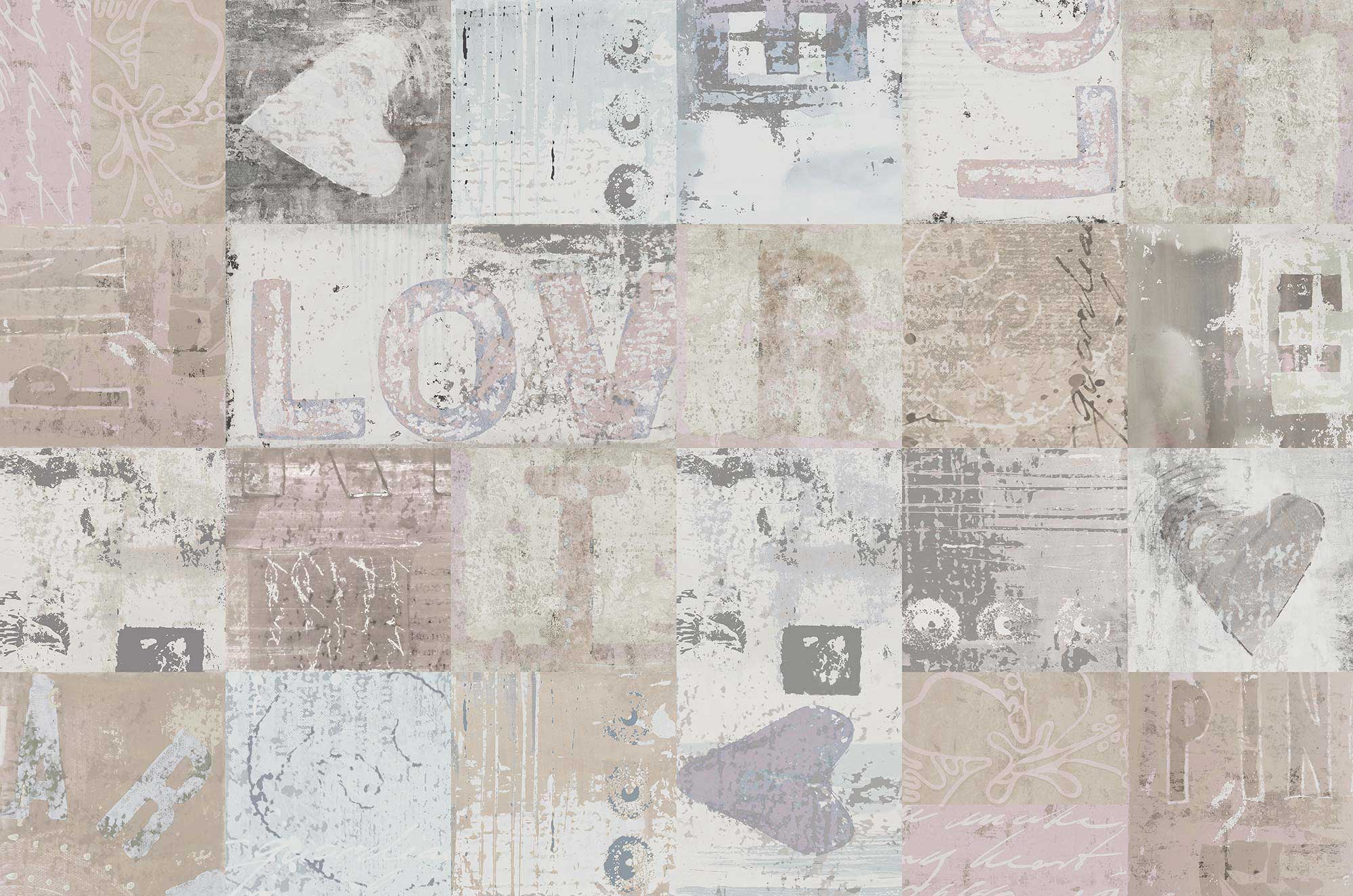 Tapet love & patch, beige, tecnografica 