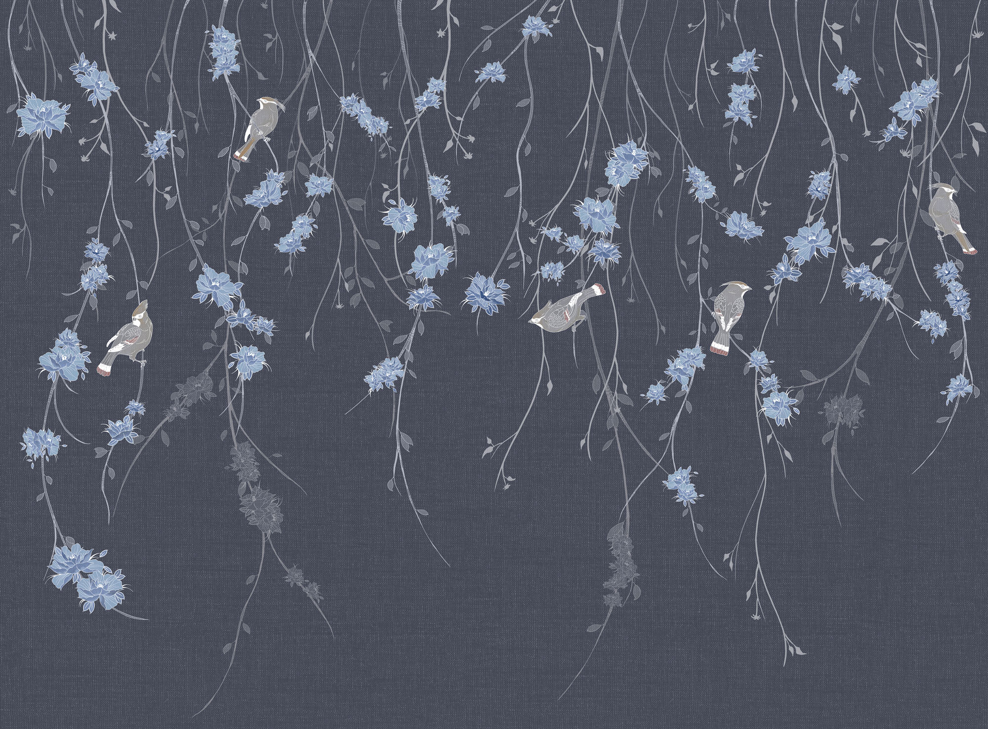 Tapet waxwing, blue, tecnografica 