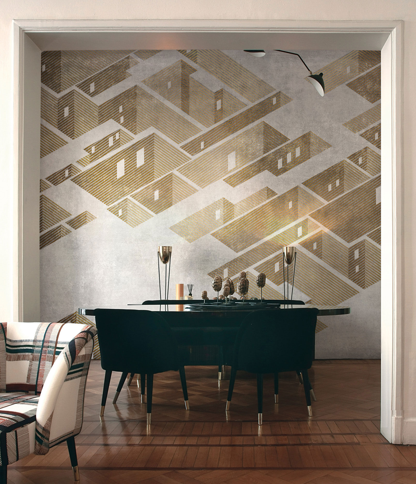 Tapet metropolis, gold, tecnografica 