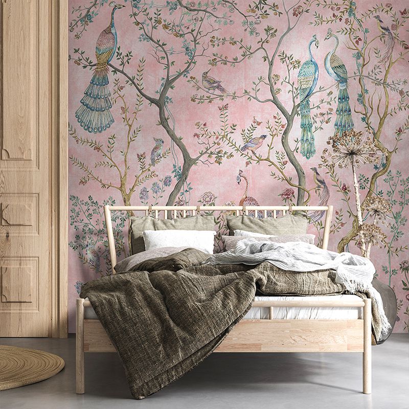 Tapet peacock chinoiserie in ros√©, personalizat, vladila 