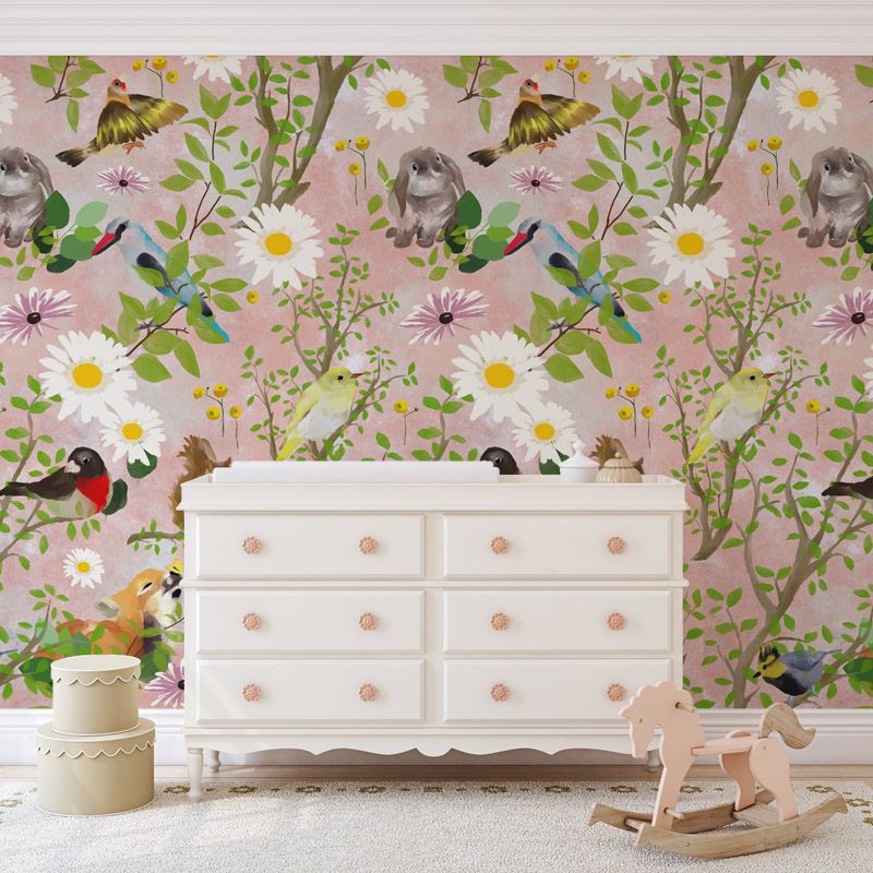 Tapet fairy forest in watercolor pink, personalizat, vladila 