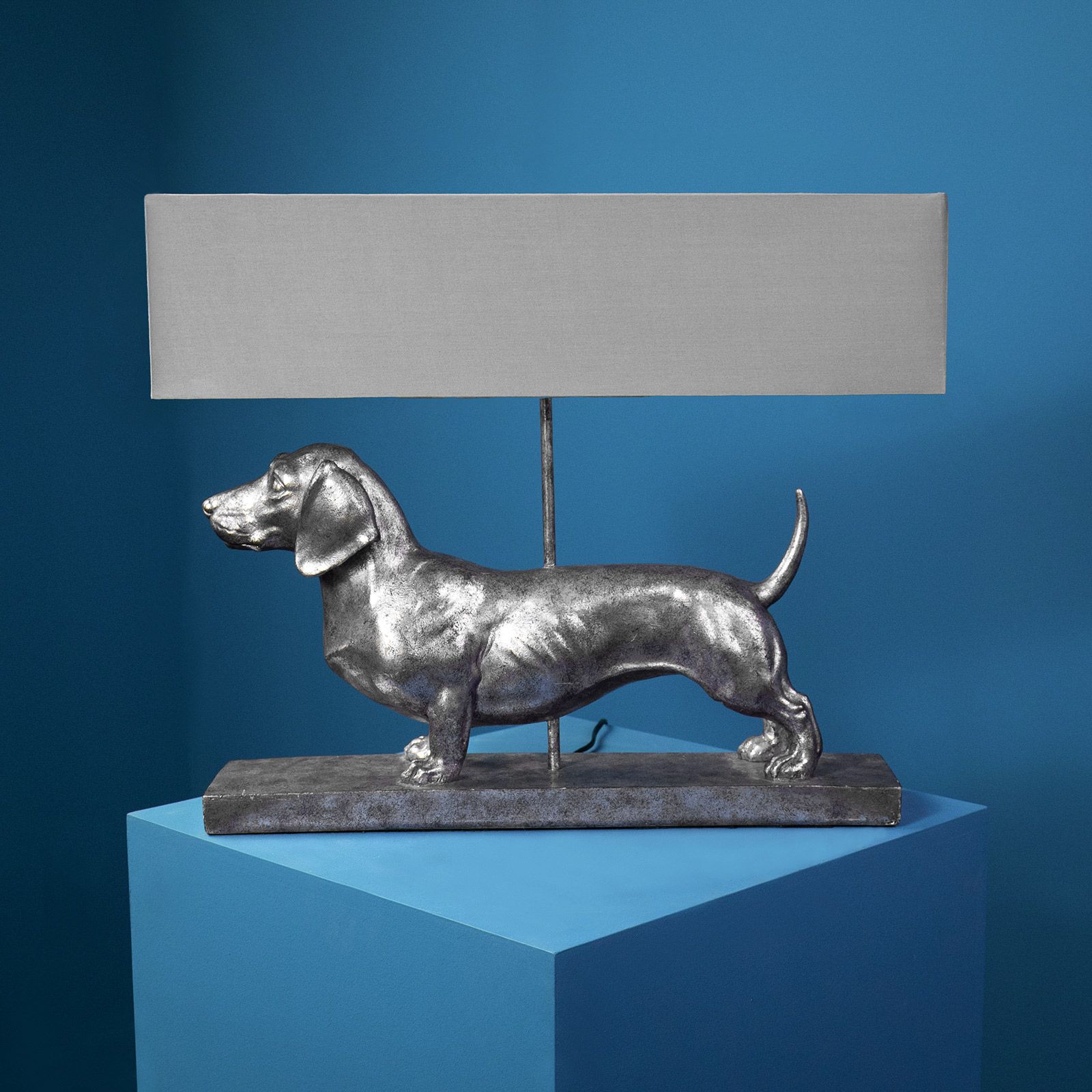 Lampă de masă, Câine argintiu, Frank, 60 x 14 x 48.5 cm 