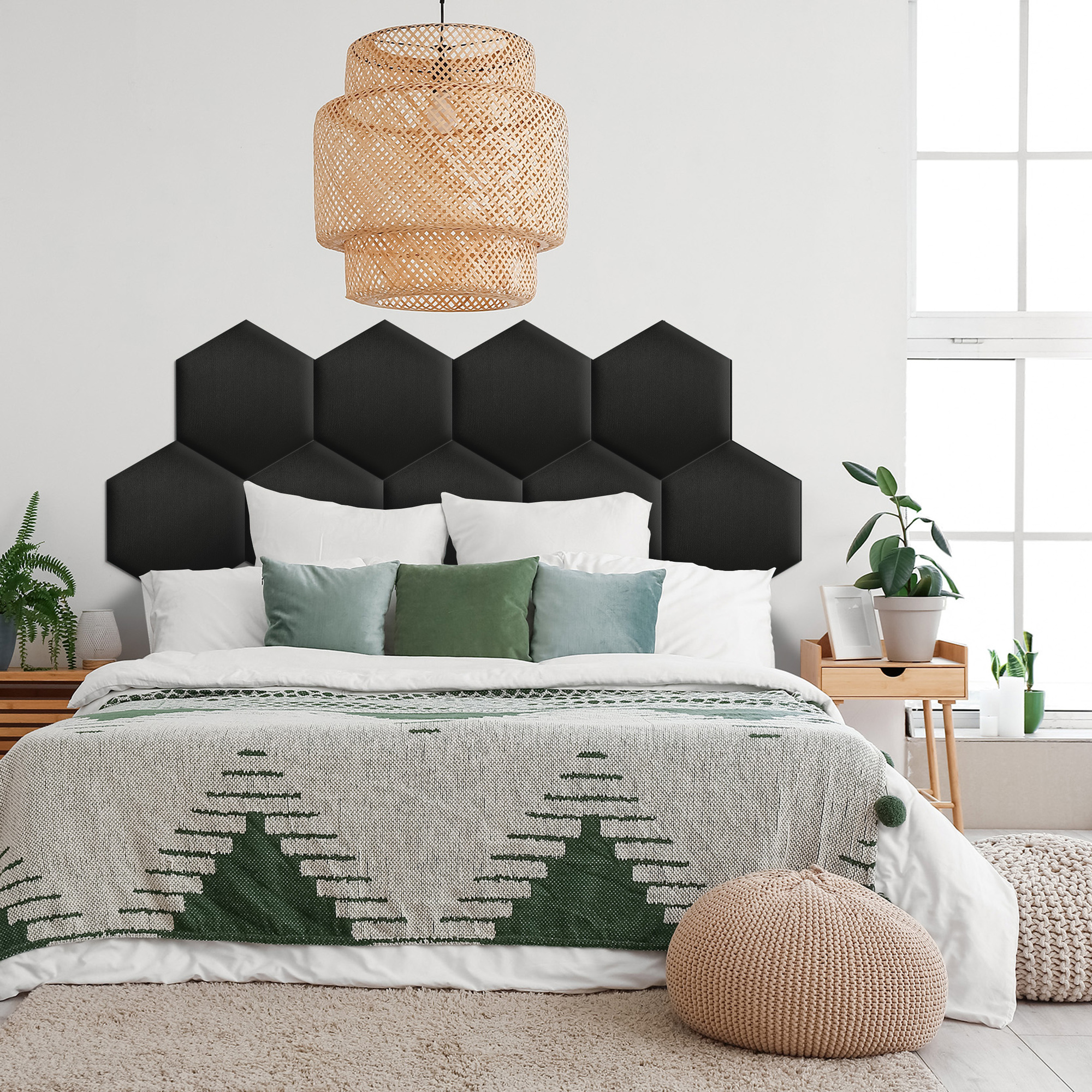 Panou tapițat hexagon catifelat, negru, Simply Wall Panels