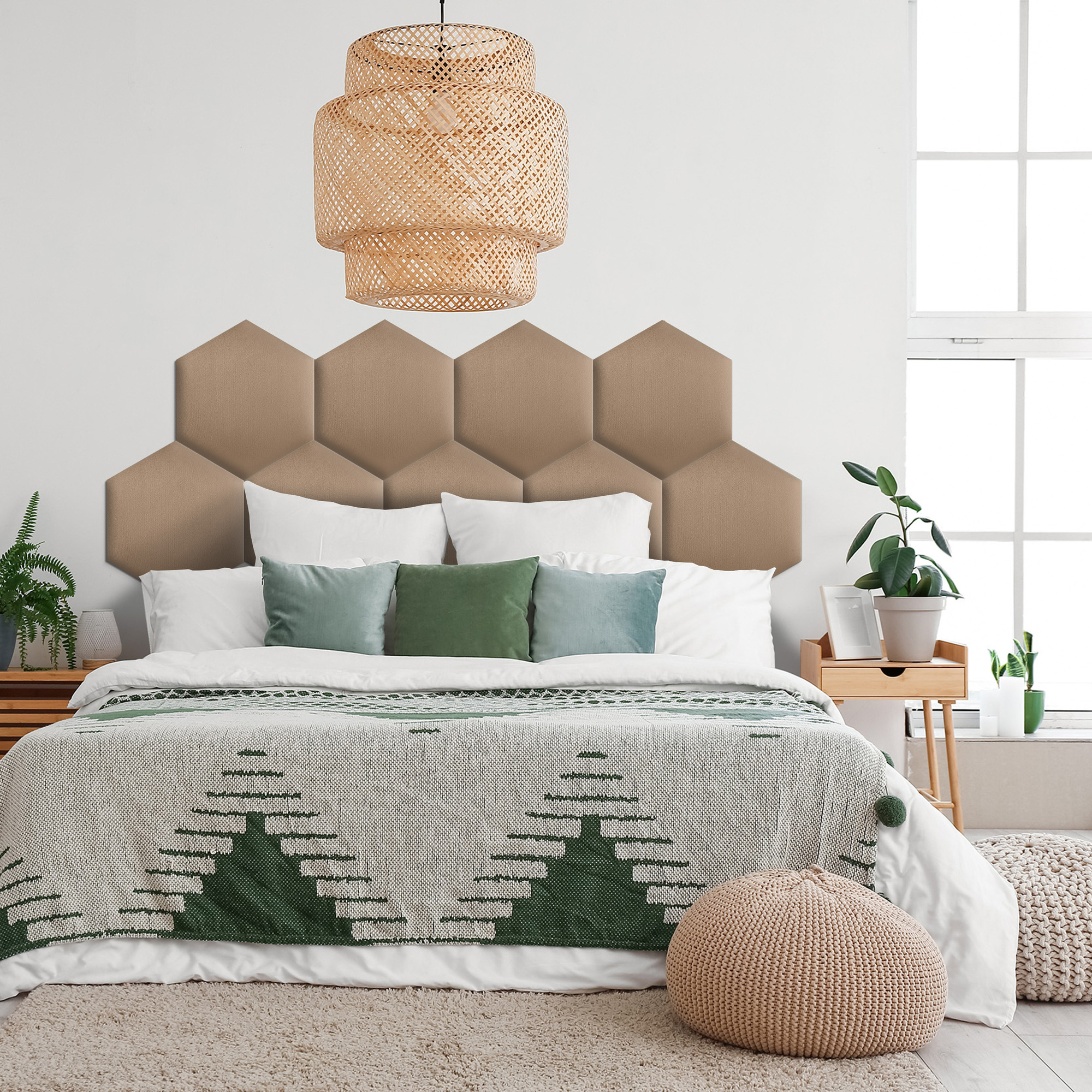Panou tapițat hexagon catifelat, bej, Simply Wall Panels