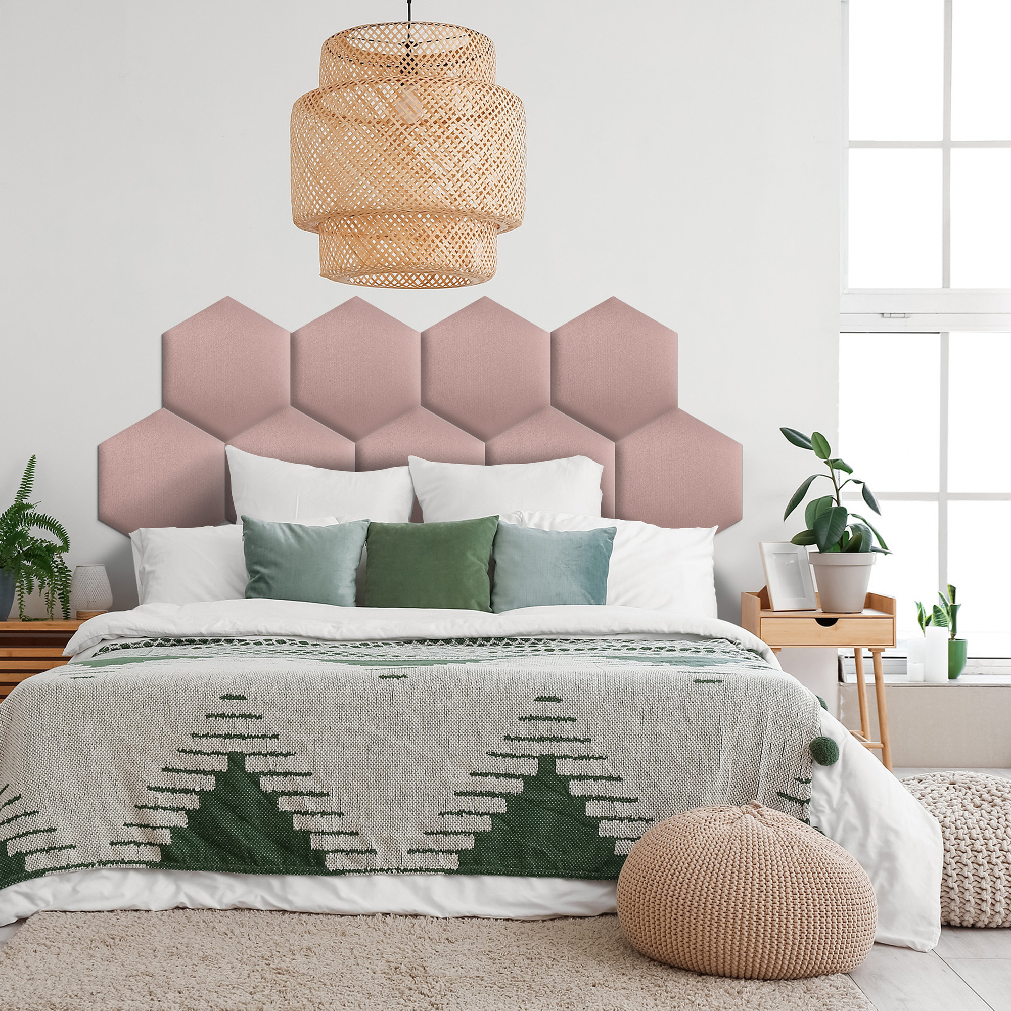 Panou tapițat hexagon catifelat, roz, Simply Wall Panels
