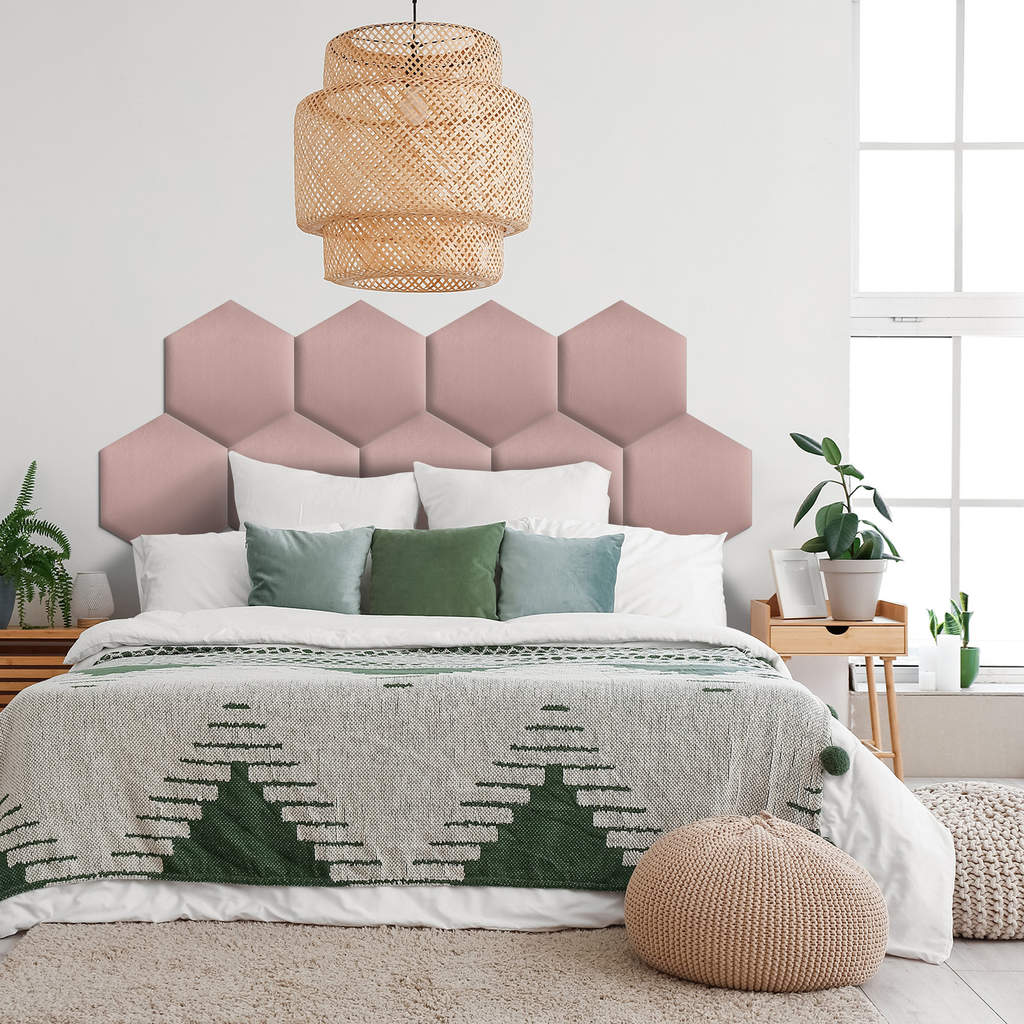 Panou tapițat hexagon catifelat, roz, Simply Wall Panels