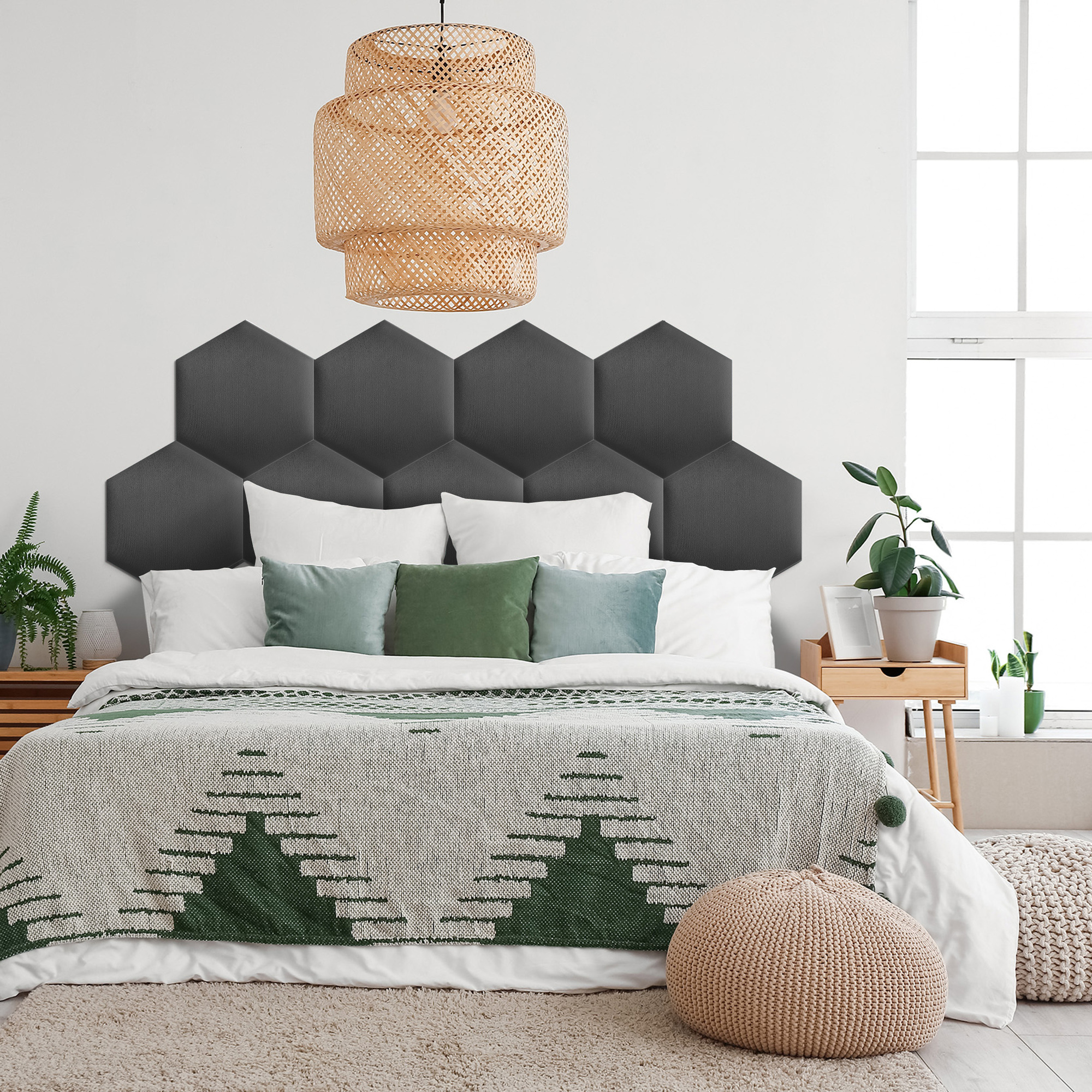 Panou tapițat hexagon catifelat, gri grafit, Simply Wall Panels