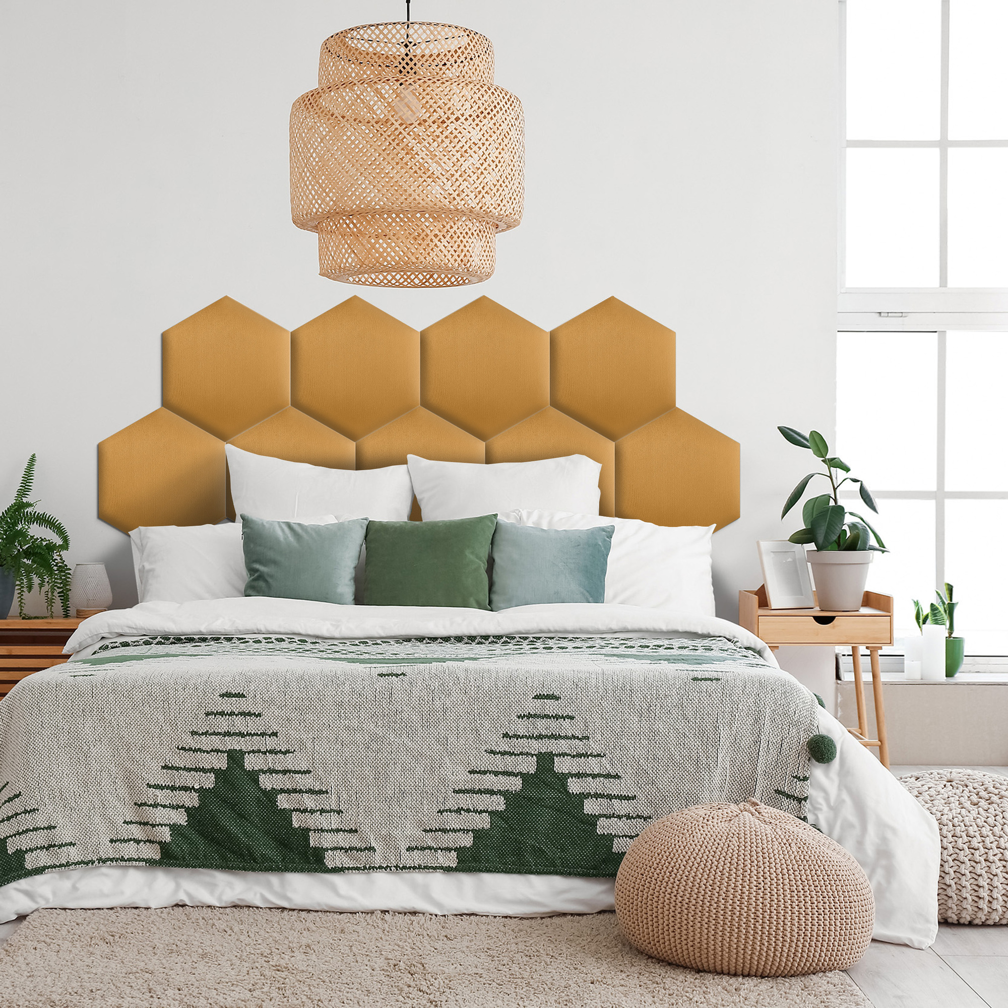 Panou tapițat hexagon catifelat, galben, Simply Wall Panels