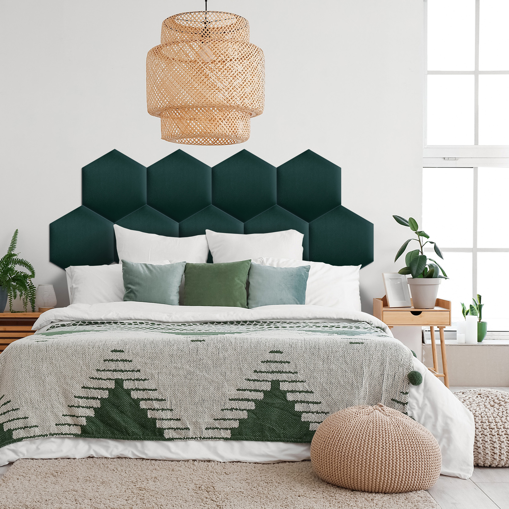 Panou tapițat hexagon catifelat, verde închis, Simply Wall Panels