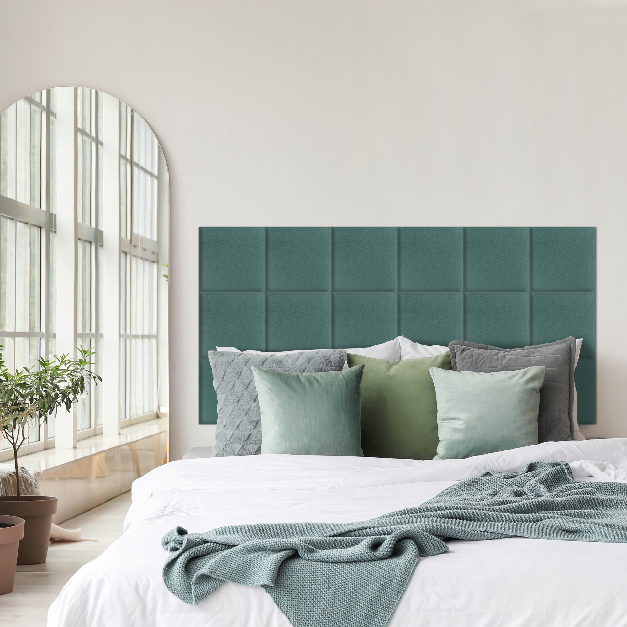 Panou tapițat catifelat, pătrat, verde marin, Simply Wall Panels
