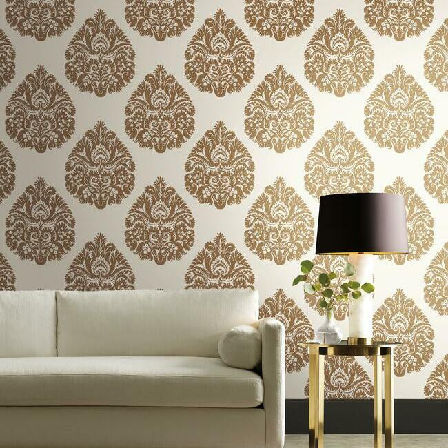 Tapet Teardrop Damask, auriu, York Wallcoverings, 5.6mp / rola