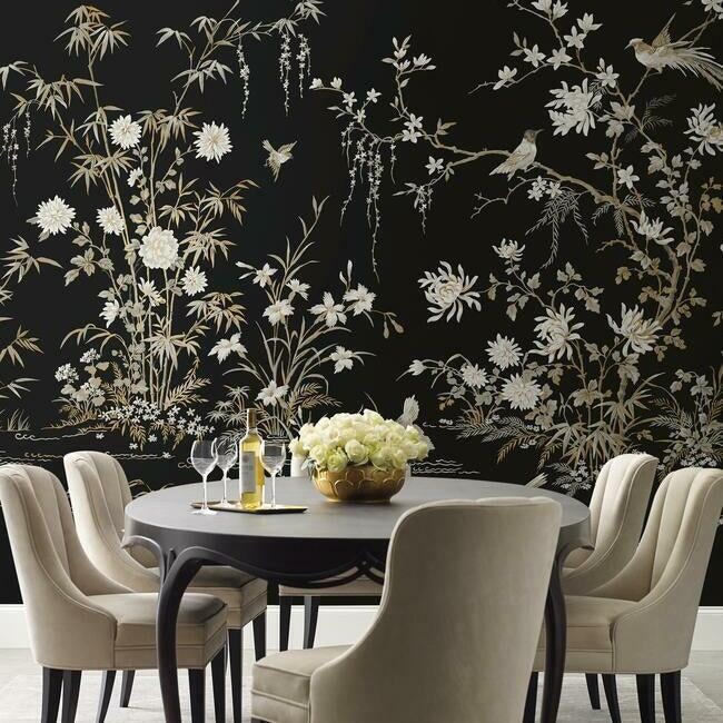 Tapet Flowering Vine Chinoiserie, negru, York Wallcoverings, 13.95mp / rola