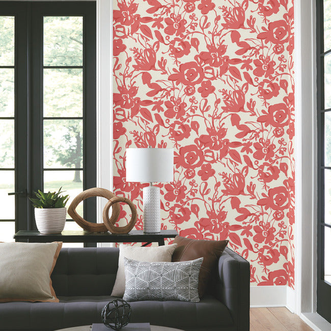 Tapet Brushstroke Floral, Coral, York Wallcoverings, 5.6mp / rola